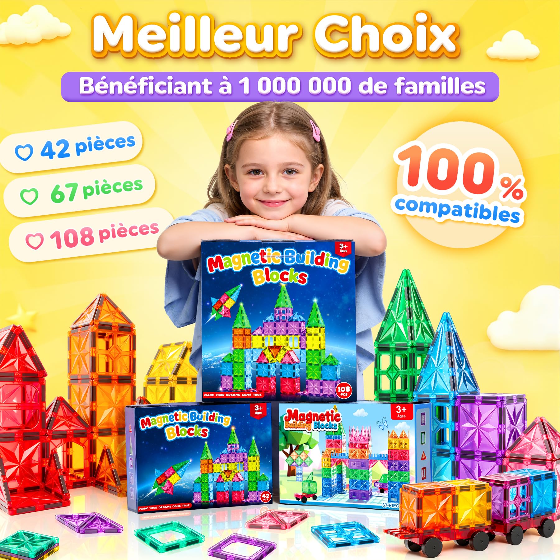 Bloc Magnétique Enfant, Construction Montessori STEM Cadeau 3-5 Ans