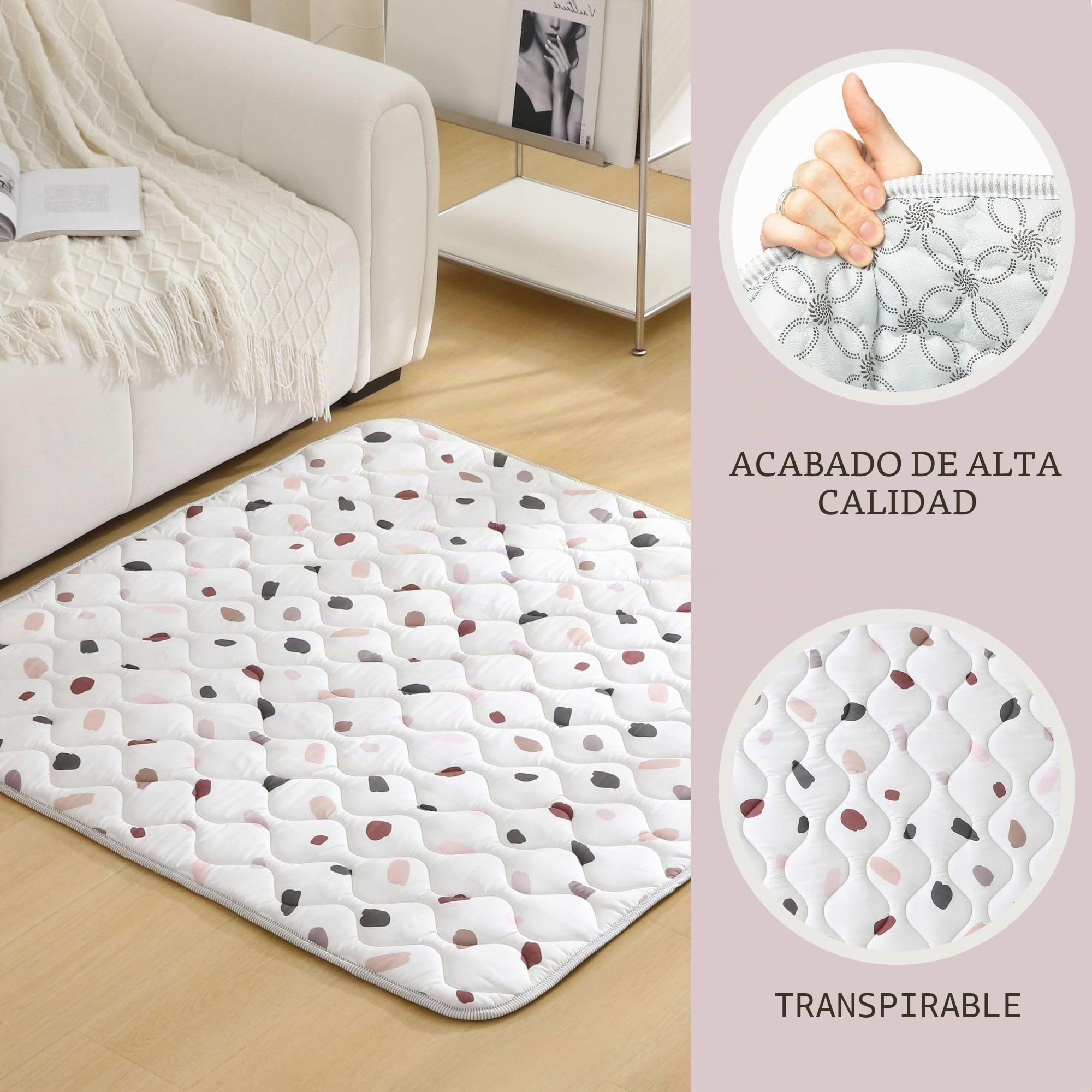 Hakuna Matte Manta acolchada para gatear para bebé, 127 x 127 cm, confeti – extra grueso 1,5 cm y suave alfombra para gatear en bonito diseño unisex – Alfombrilla de juego para bebé con base