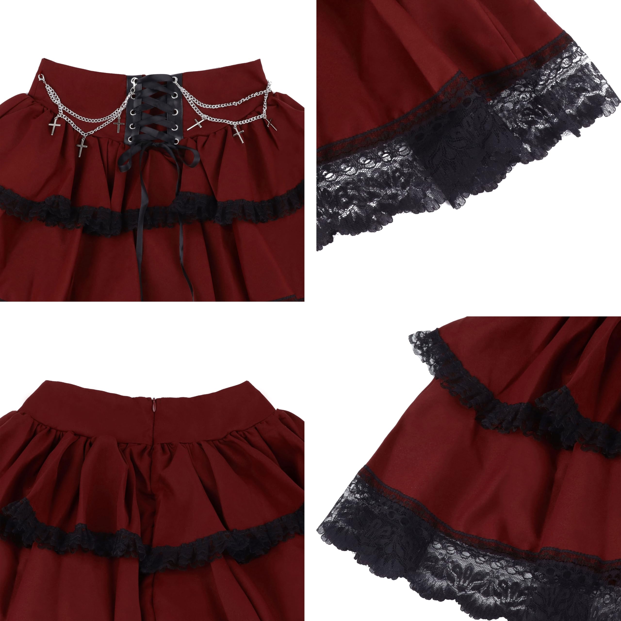 Gotico Street Sexy Bandage Volant Gonna a strati Donna Vita Alta Solido Criss Cross Tie Up A-Line Minigonna a Pieghe Gonne