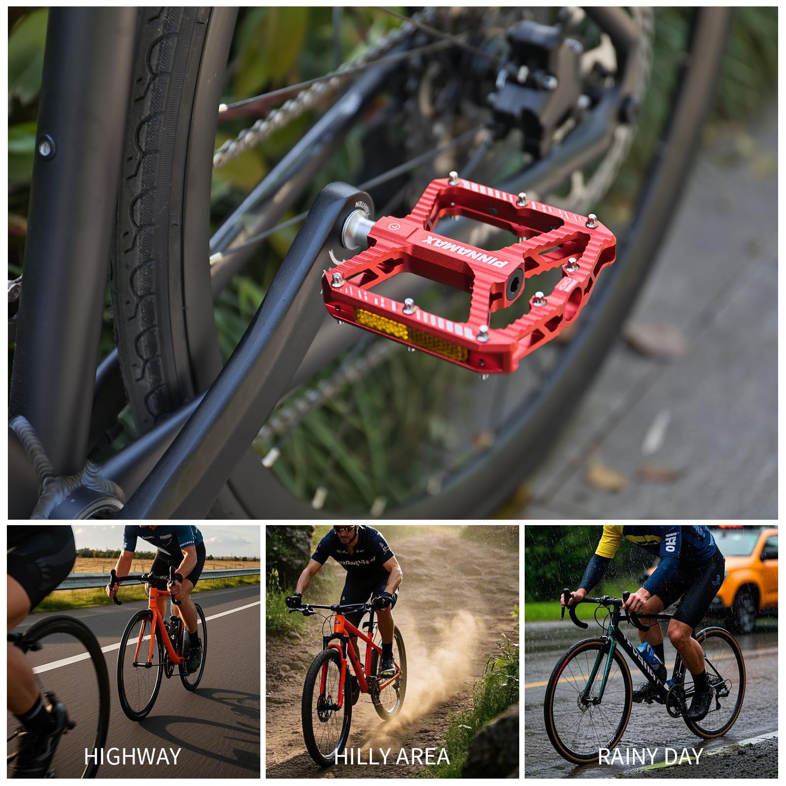 Pedały Rowerowe – Aluminium CNC, 9/16 cala, Platforma Antypoślizgowa, 3 Łożyska – Pedały do Rowerów Szosowych, MTB, E-Bike