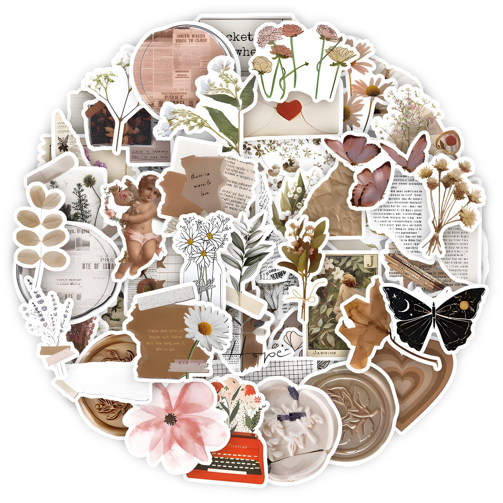 60pcs Pegatinas Aesthetic Vintage Otoño Viaje Material de Scrapbooking Flores Sticker Bullet Journal para Scrapbooking Manualidades