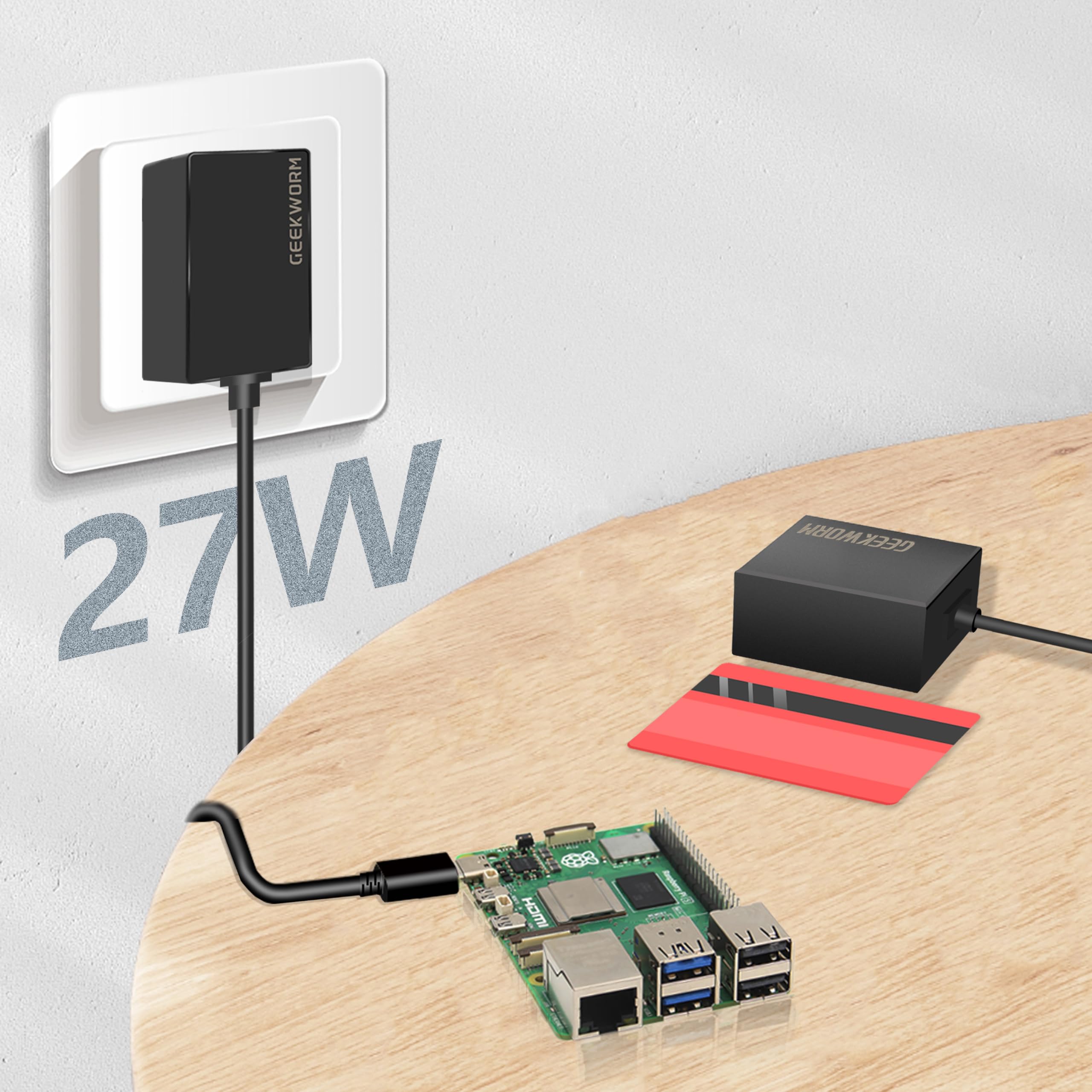 Geekworm Raspberry Pi 5 Power Supply GAN PD 27W 5.1V 5A USB-C
