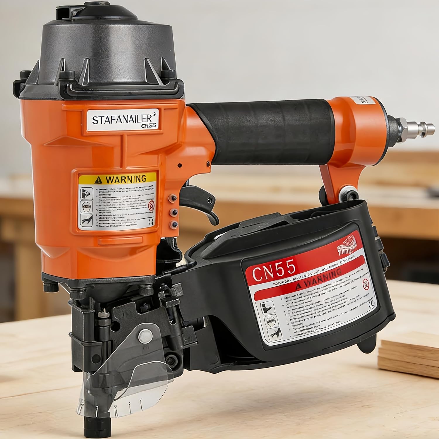 Update CN55 Pneumatic Siding Nailer for 1-Inch up to 2-1/4-Inch Nails, 15 Degree Coil Nail Gun with Bump Firing for Fast Nailing Speed, Coil Nail Gun for Pallets, Siding, Crating, Fencing, Decking
