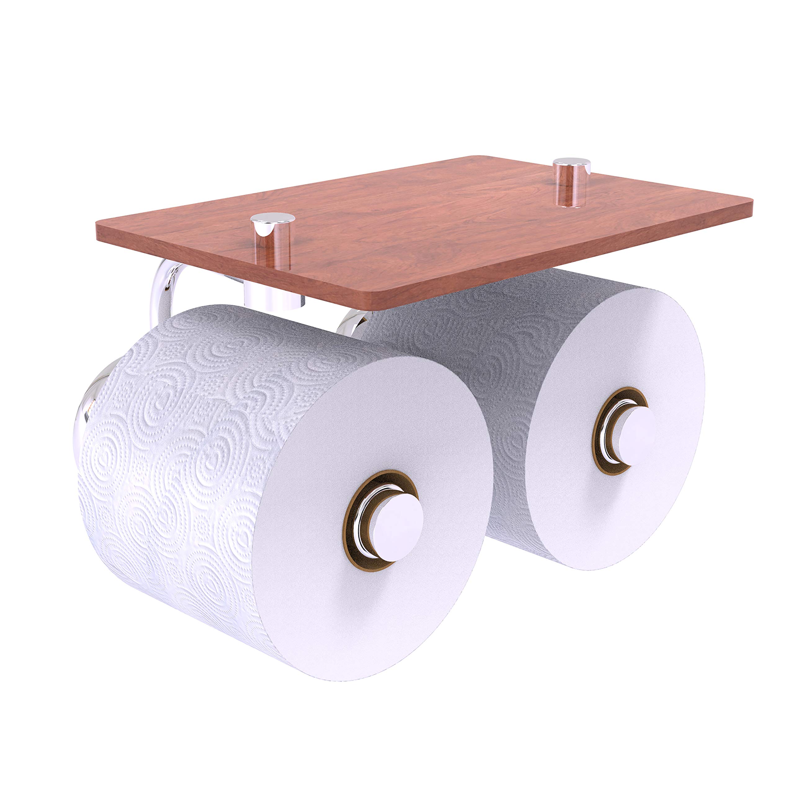 Allied Precision Industries Prestige Skyline Collection 2 Roll Toilet Paper Holder with Wood Shelf - Polished Chrome