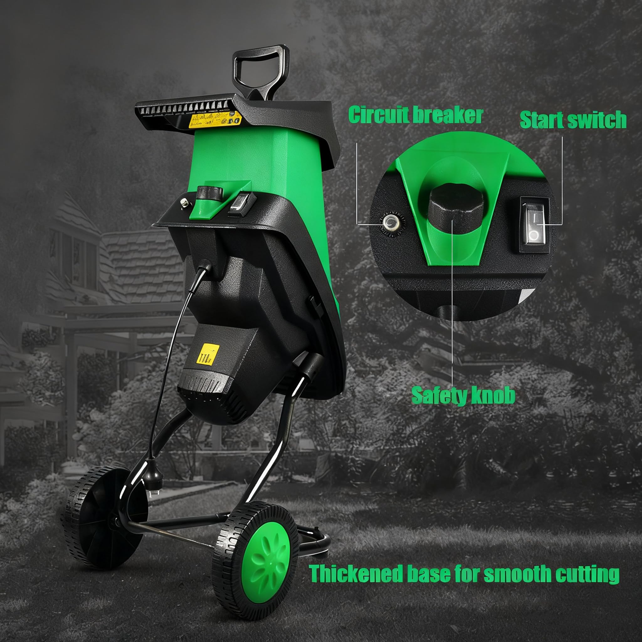 Trituradora de Madera EléCtrica, Trituradora de JardíN de Nueva GeneracióN, Tritura hasta 4 Cm, Velocidad de 4500 RPM, Cable de AlimentacióN de 30 M, Cuchillas Dobles de Acero Al Manganeso