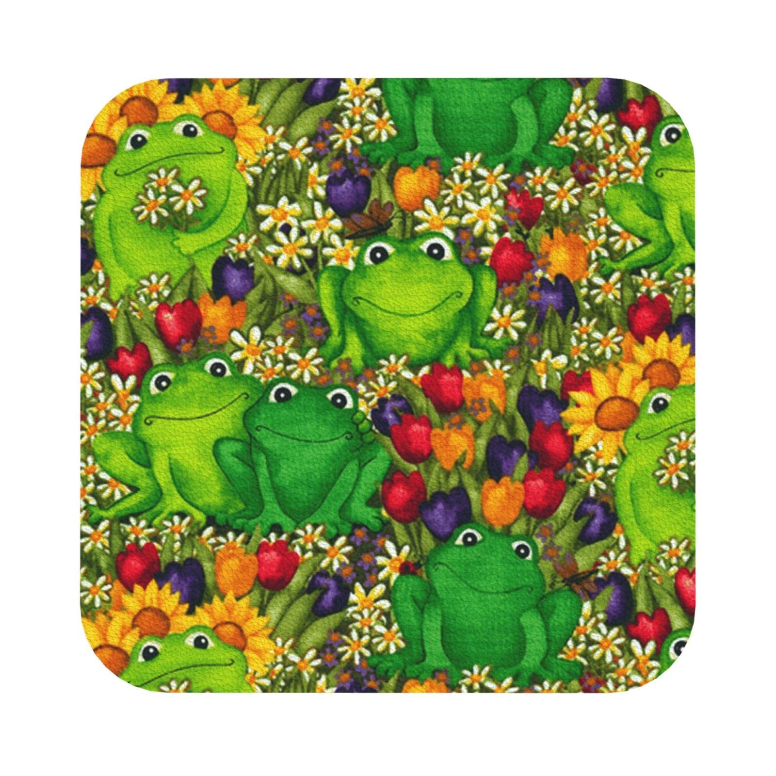 frog PU Leather Coasters Set of 6 Square Drink Coasters