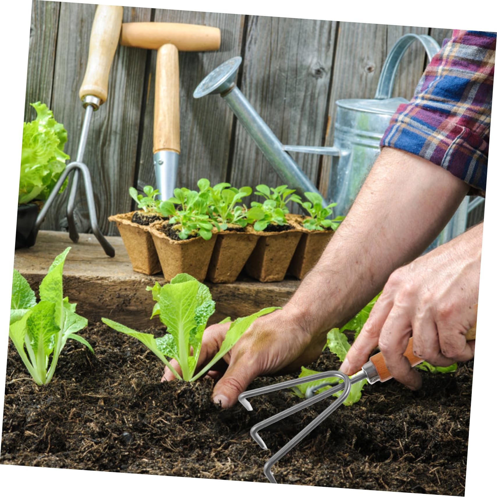 1juego Herramientas De Jardinería De Mango De Incluye Espátula Rastrillo Azadilla y Herramientas De Jardín Convenientes para Plantar y Desherbar