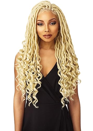 Sensationnel Cloud9 - Peluca trenzada de 4 x 4 pulgadas, peluca trenzada de encaje suizo atada a mano con gran área de separación (1B negro apagado)