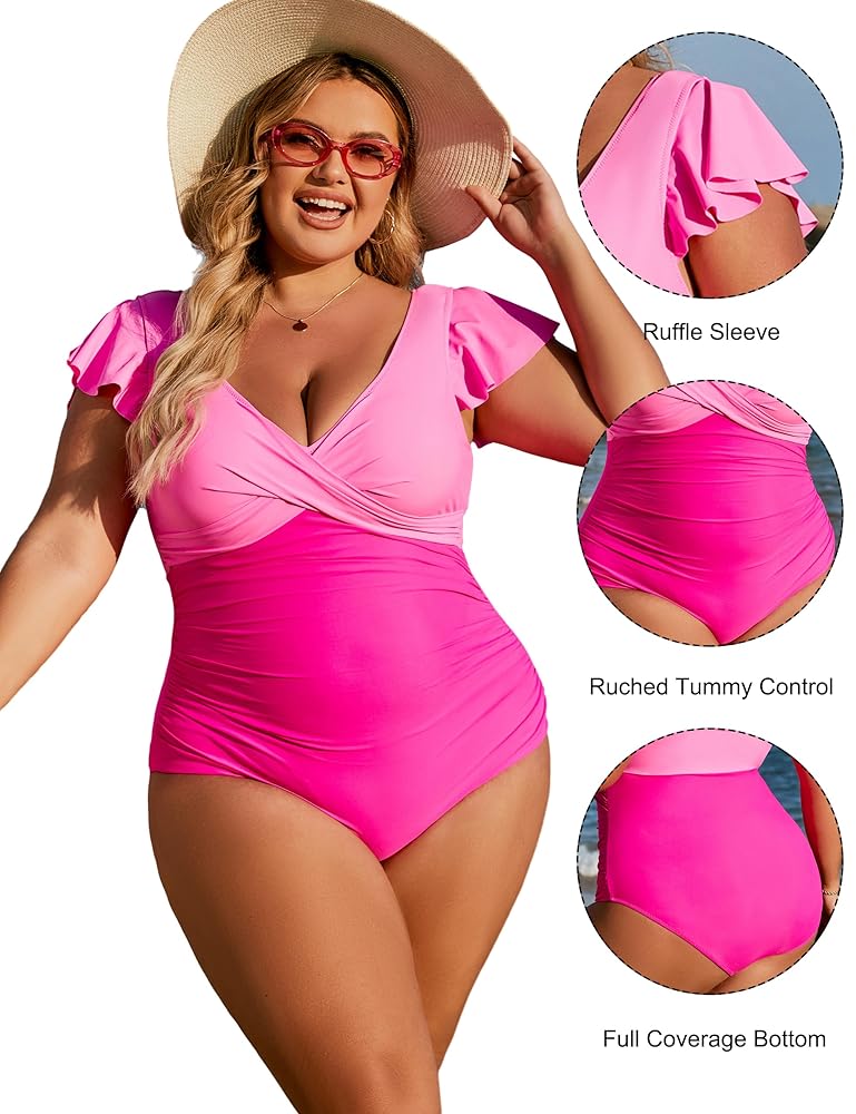 Blooming Jelly Women's Plus Size Swimsuit One Piece Tummy