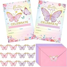 Sepamoon 24 Sets Butterfly Birthday Invitations Girl with Envelopes and Stickers, Baby Shower Invitations for Girl, Butterfly Birthday Party Invitation Cards for Kids Party Supplies Favors(Purple)