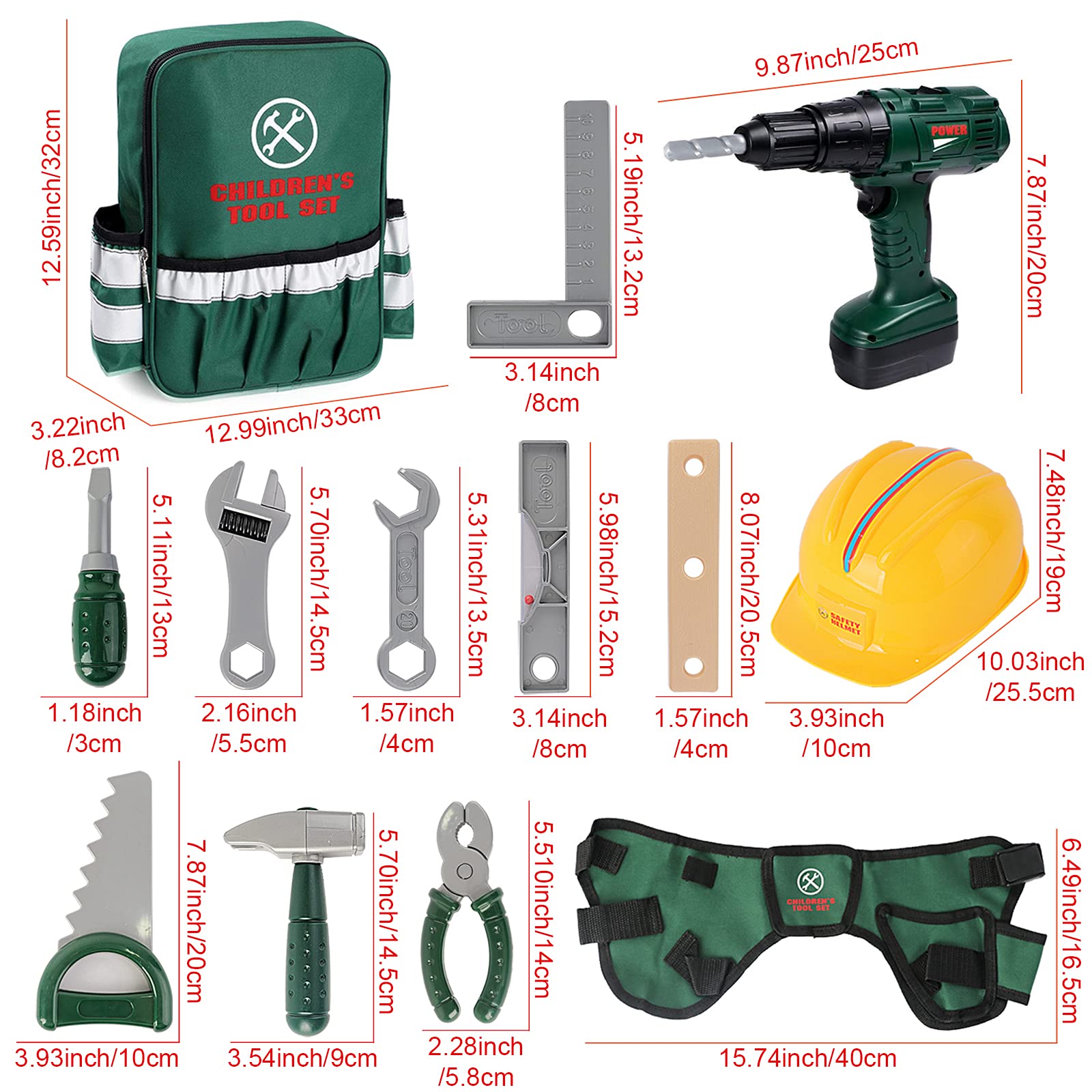 deAO Costruzioni Set Attrezzi Bambini, Giocattoli Attrezzi da Costruzione, Kit Strumenti con Trapano Elettrico, Zaino, Casco e Accessori, Regalo Perfetto per Bambini
