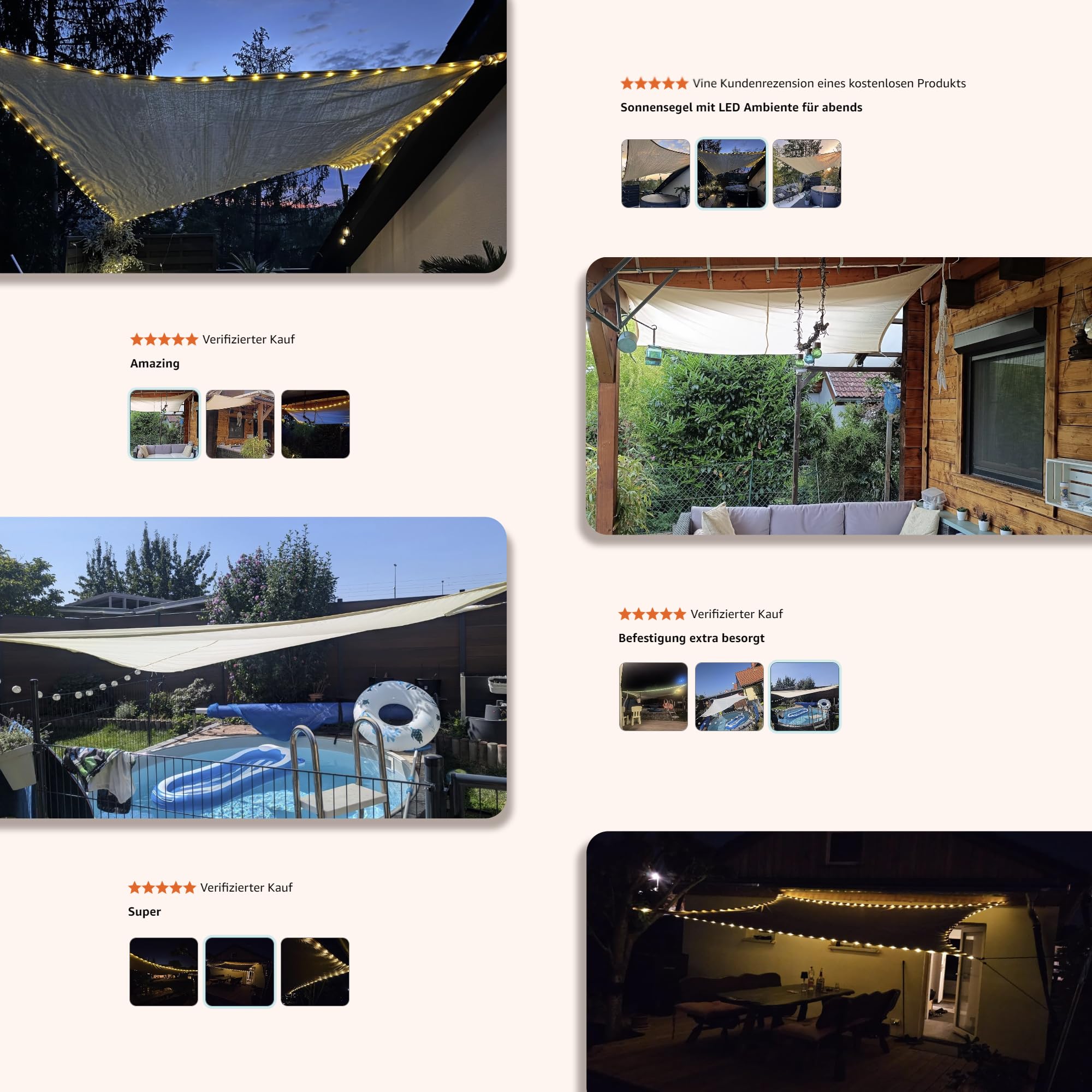 ABIUBIU Voile d'ombrage étanche 3 x 4 m avec chaîne de lumières LED solaires intégrée, protection UV à 98 %, résistant aux déchirures, résistant aux intempéries, pour terrasse, jardin, pelouse