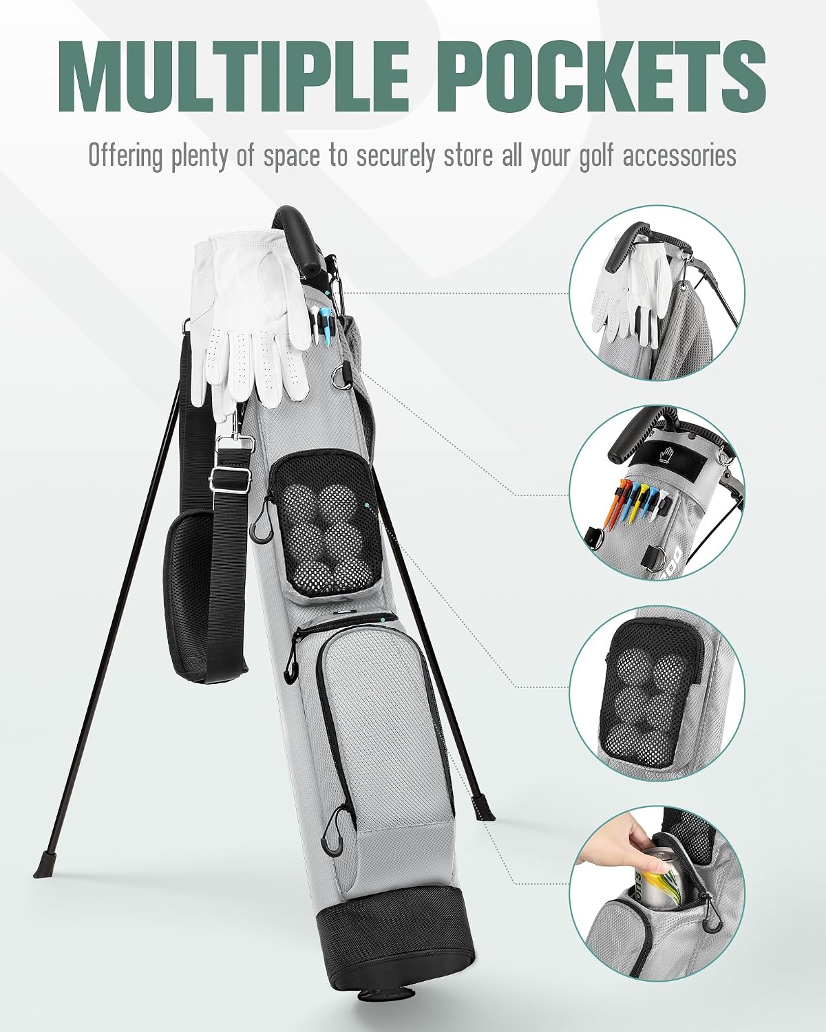 Golf Stand Bag, Lightweight Par 3 Golf Bag Holds Up to 7 Clubs with Two Way Dividers Cooler Pocket Shoulder Strap and Multiple Storage Pockets for Men and Women