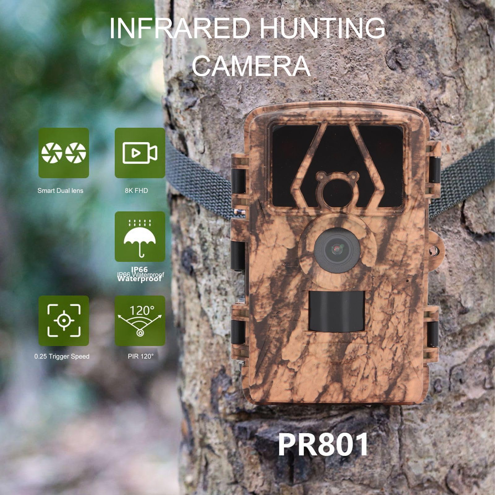 Trail Camera 60MP 4K, Mini Game Camera with Night Vision 0.2s Trigger Time Motion Activated 120° Wide Angle, Waterproof Trail Cam for Wildlife Monitoring