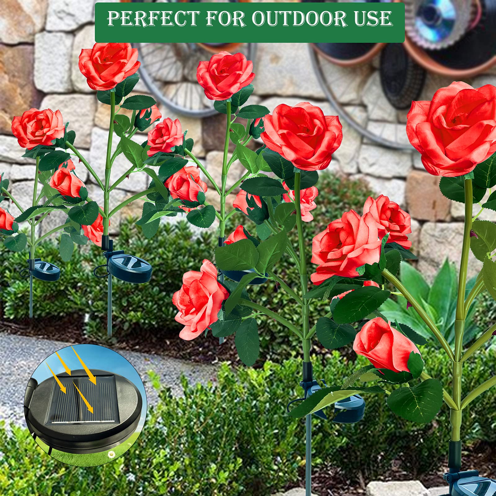 Luci Solari Esterno A Forma Di Rosa - 2 Pezzi Con Fiori Artificiali LED, Impermeabili IP65, Ricaricabili, Per Giardino, Terrazzo E Decorazioni Natalizie - Bianco