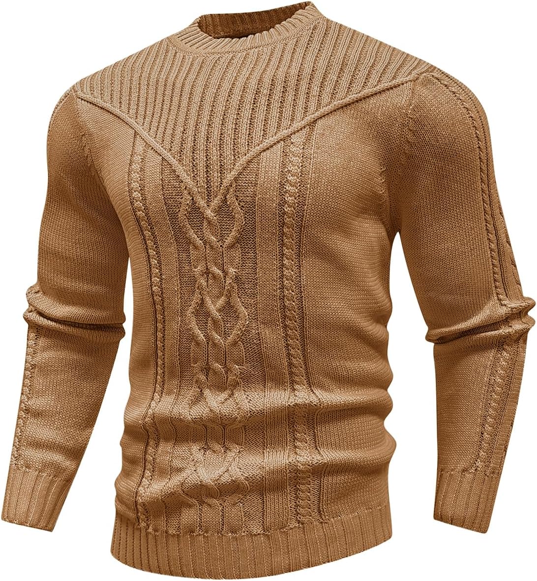 SAVKOOV Men's Pullover Long Sleeve Crewneck Knitted Sweater