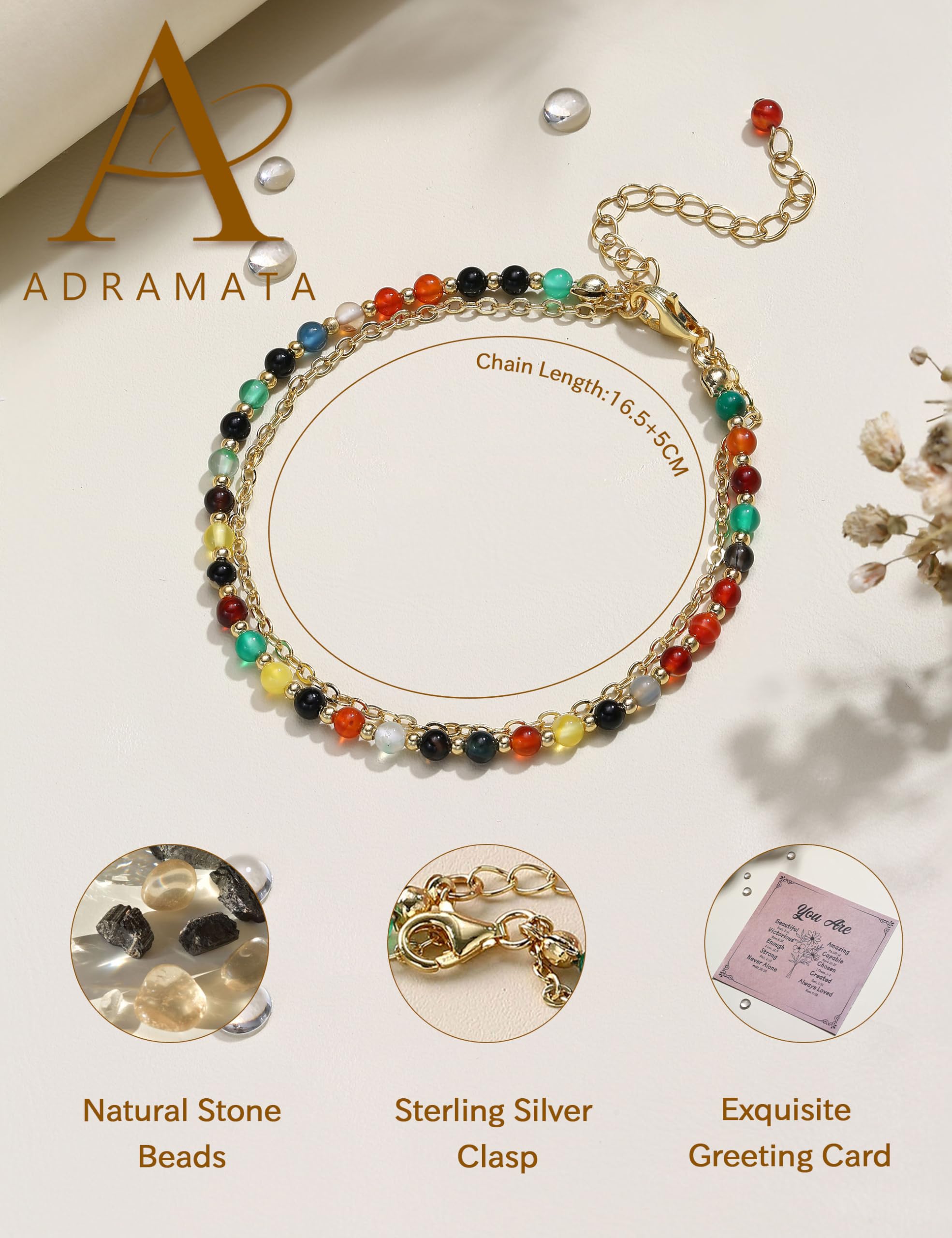 YCTTKDD Pulseras de cuentas para mujeres y niñas, pulsera con cierre de plata de ley 925, cuentas de piedra natural, pulsera de cristal, pulseras bohemias chapadas en oro ajustables, regalo de joyería
