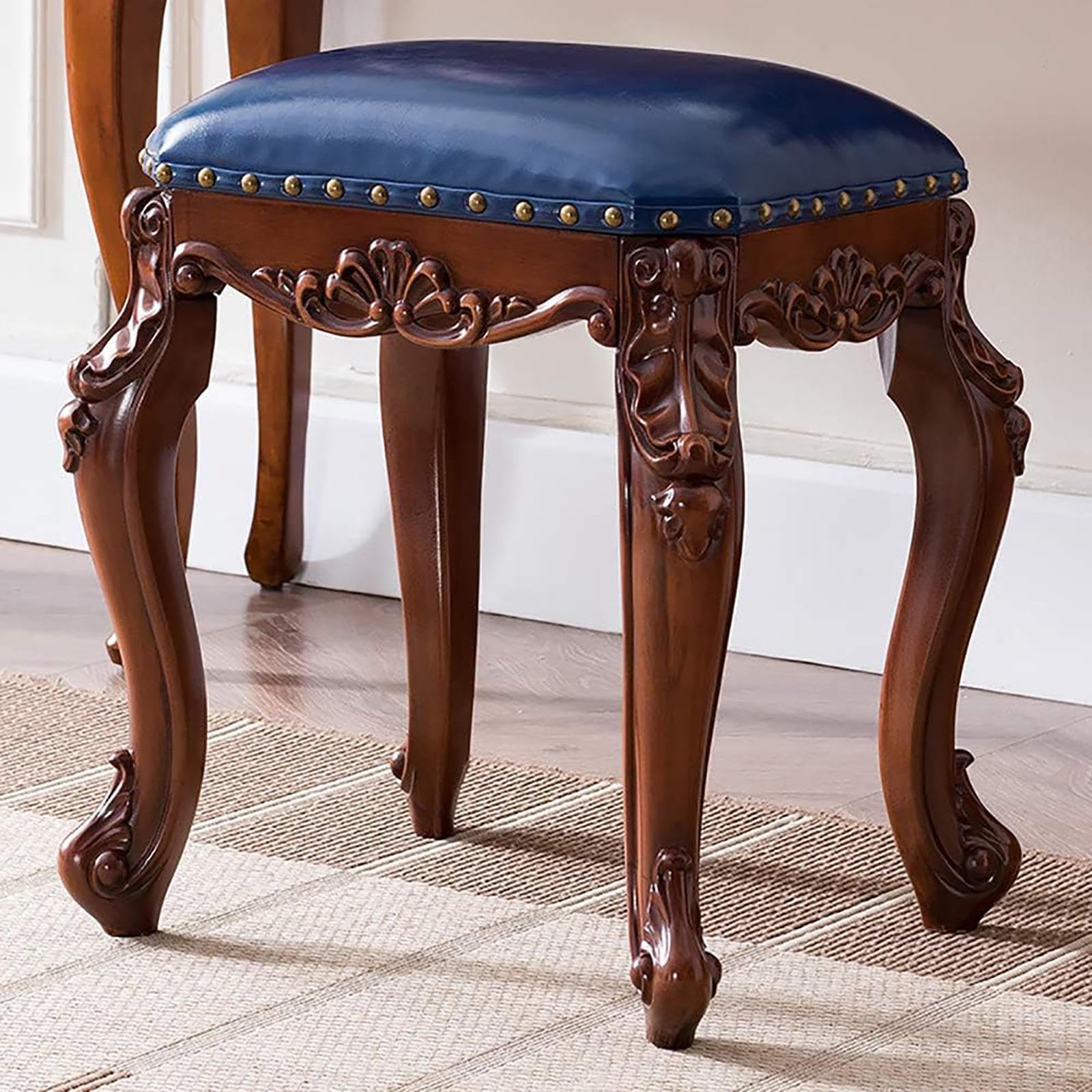 Repose-pieds en cuir rembourré et bois noble de style européen