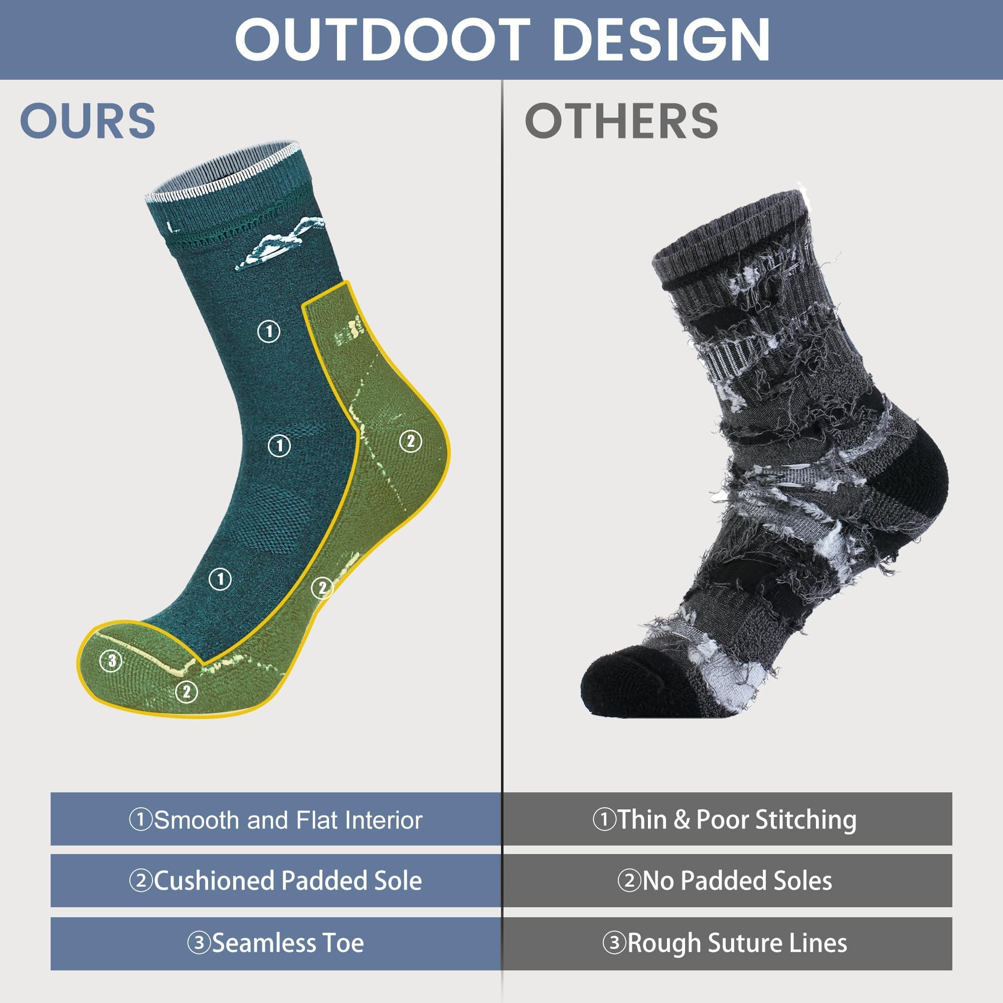 innotree Paquete de 3 calcetines de senderismo de lana merino para hombre, acolchados con micro tripulación, calcetines térmicos que absorben la humedad