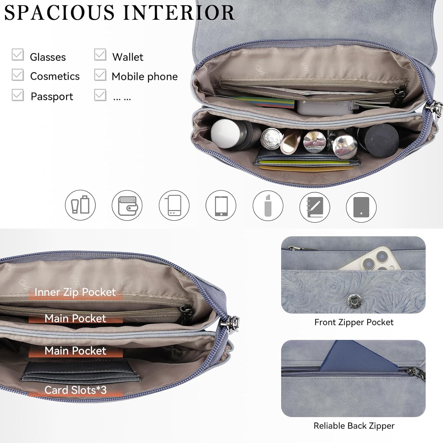 MEITRUE Small Crossbody Bags for Women, Vegan Leather Cell Phone Purse with Adjustable Strap - Image 3