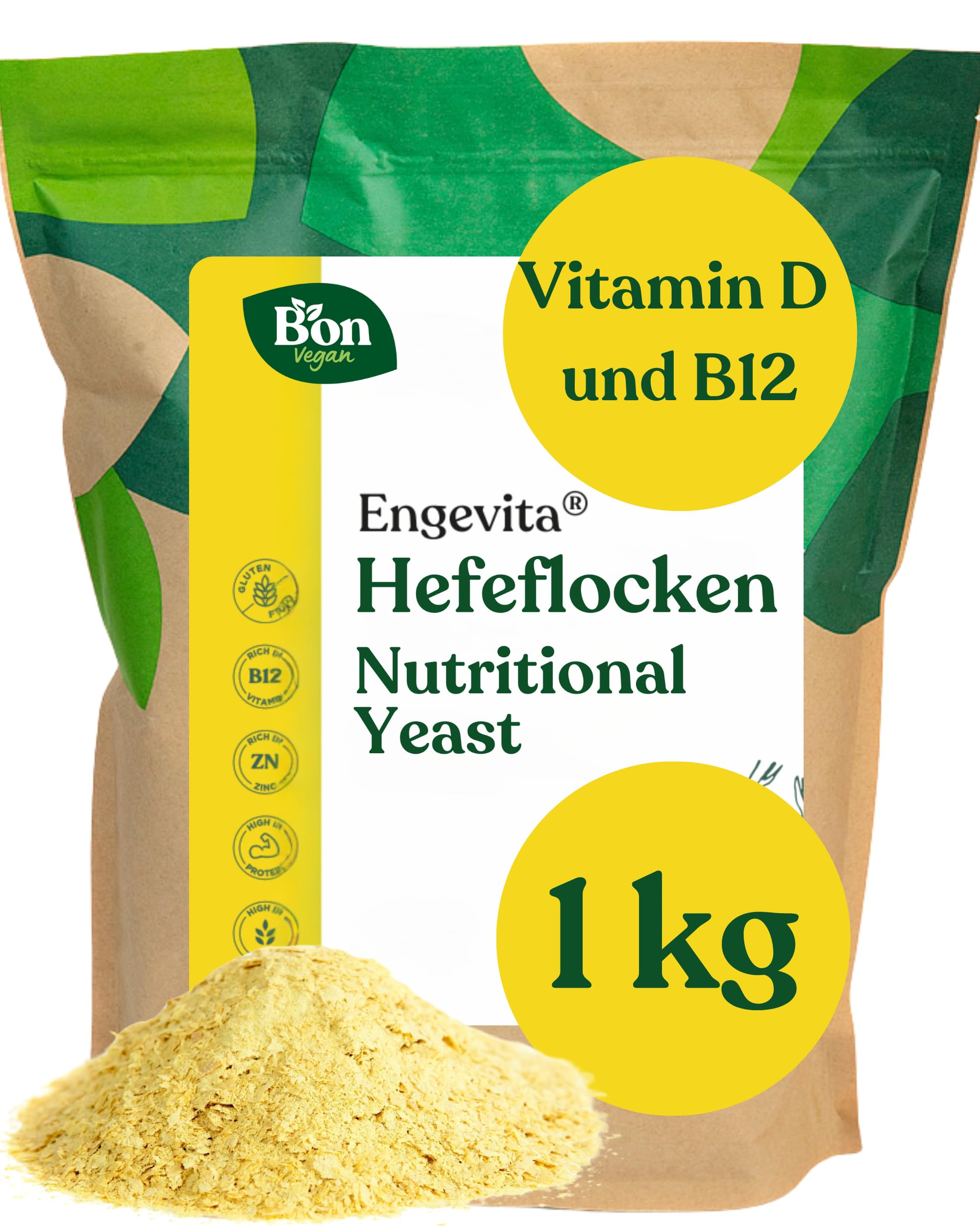 Engevita Hefeflocken 1kg Bon Vegan Nutritional Yeast Flakes Nährhefe Vitamin D B-Komplex Zink Glutenfrei