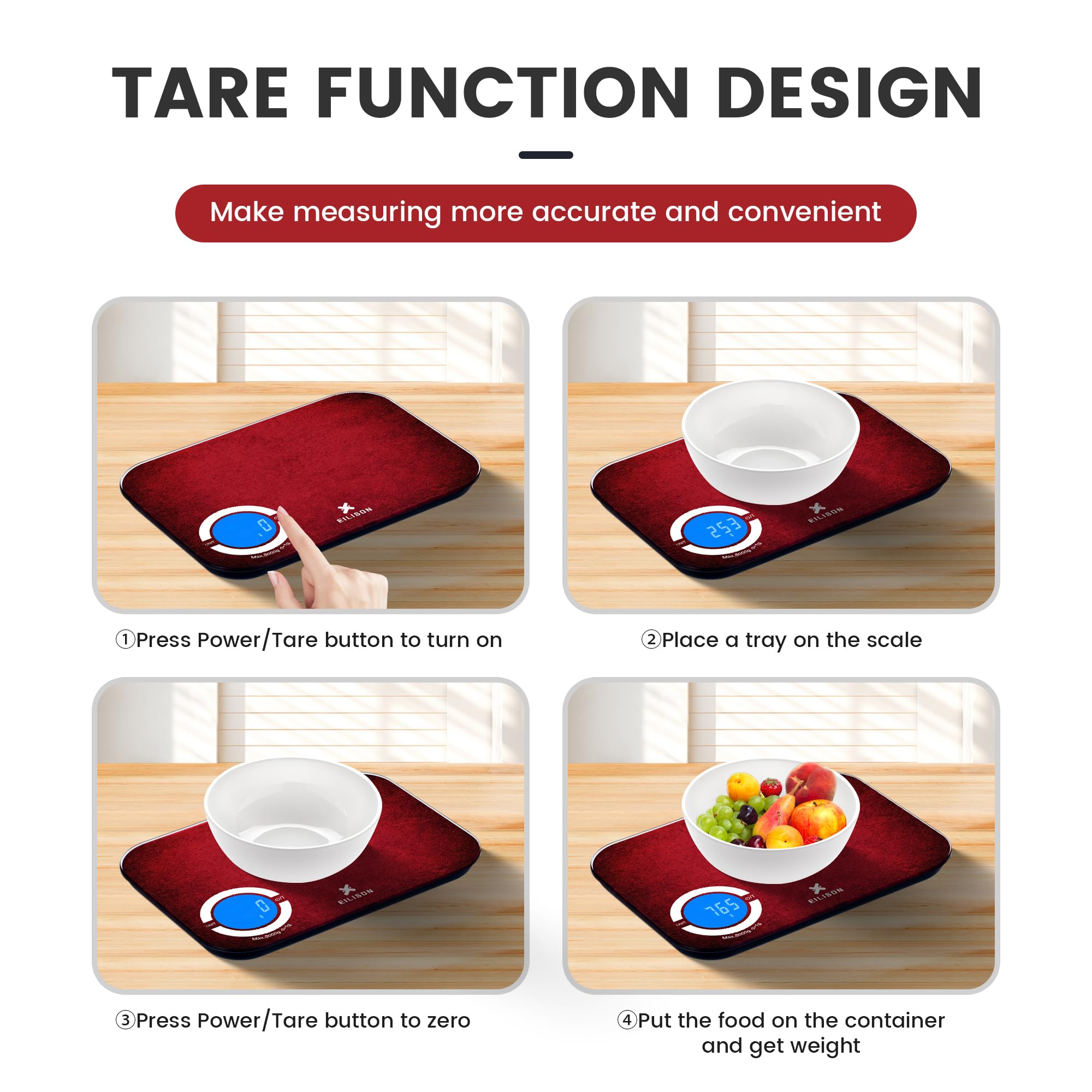 EILISON Báscula de cocina inteligente con aplicación Bluetooth, báscula digital de alimentos de alta precisión para hornear, cocinar y dieta, base de datos de alimentos 8000, 24 nutrientes, pantalla