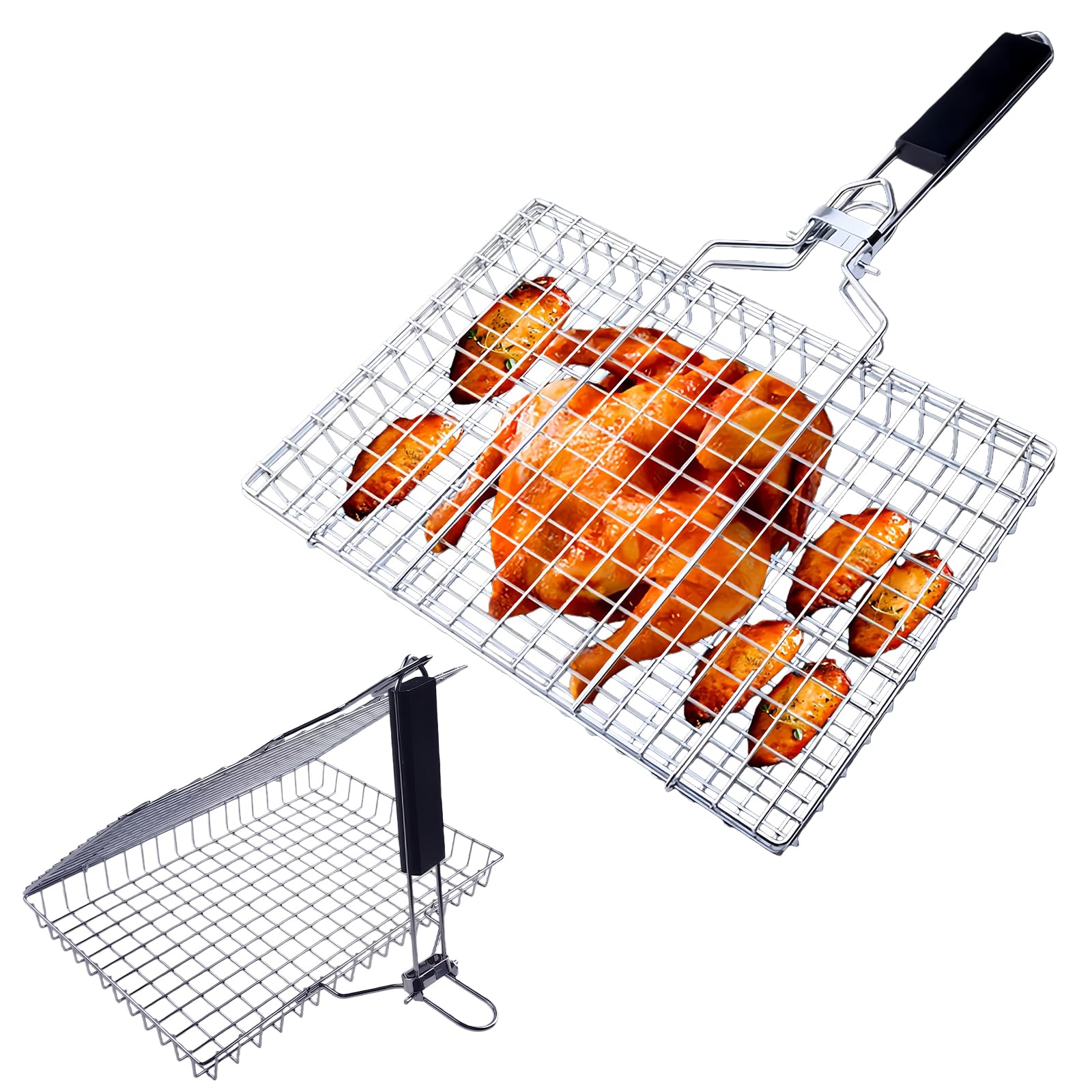 Griller Panier, Grille de Cuisson Barbecue Alliage avec Poignée en Bois pour Saucisse Légumes Viande Poisson #08