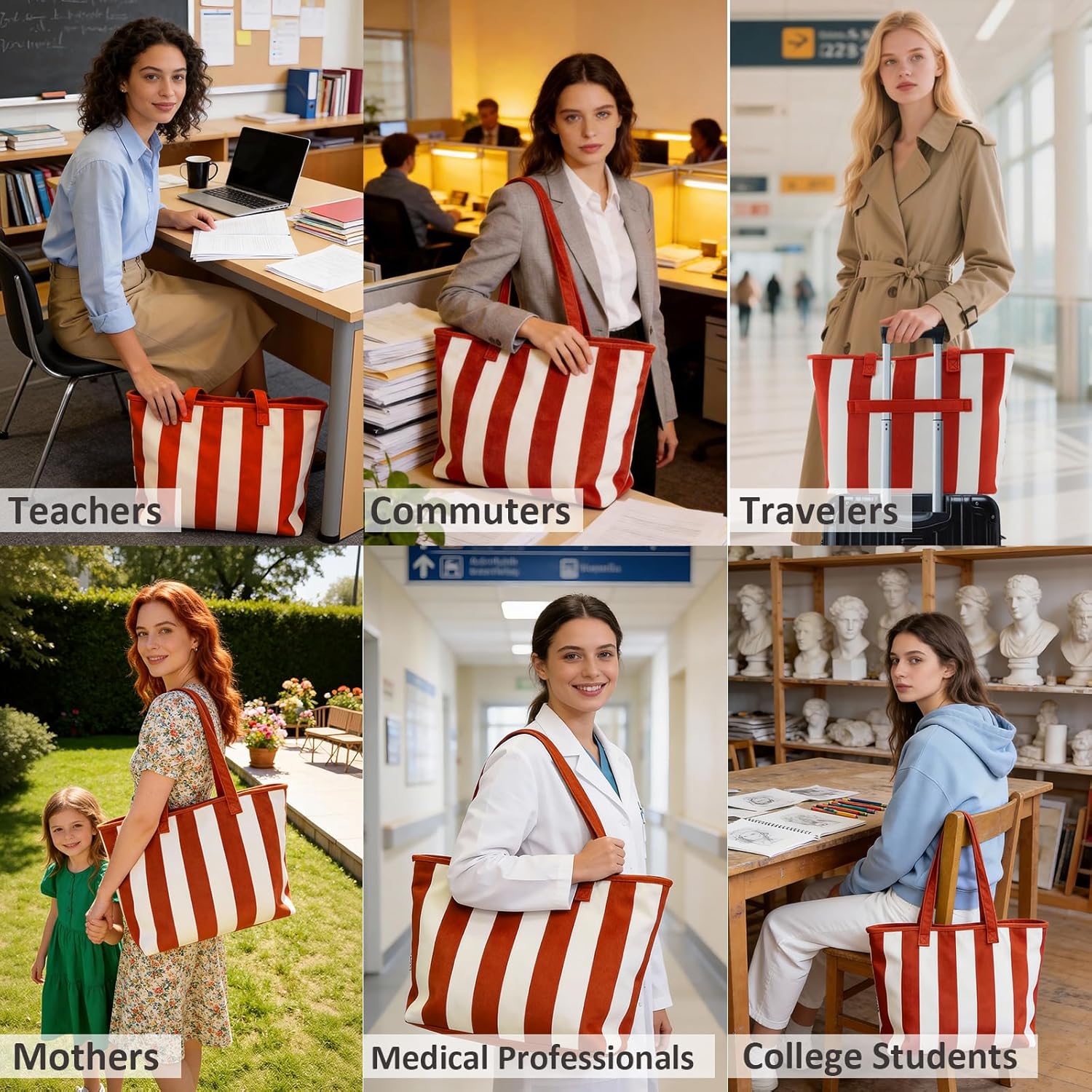 UERRUAM Corduroy Tote Bag for Women,10 Pockets,Lightweight Work Bag Teacher Nurse Large Shoulder Tote for School Travel Gym - Image 3