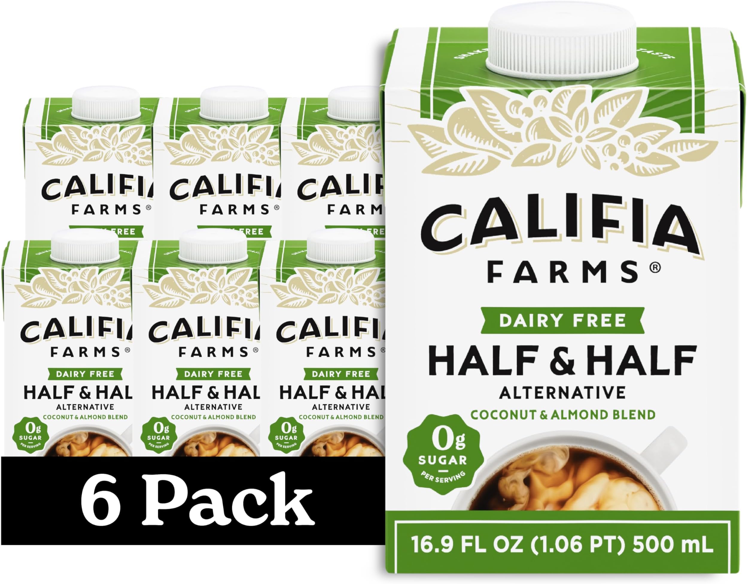 Unsweetened Better Half, Half And Half Substitute, 16.9 Oz (Pack of 6), Almond Milk, Coconut Cream, Coffee Creamer, Keto, Shelf Stable, Dairy Free, Plant Based, Vegan