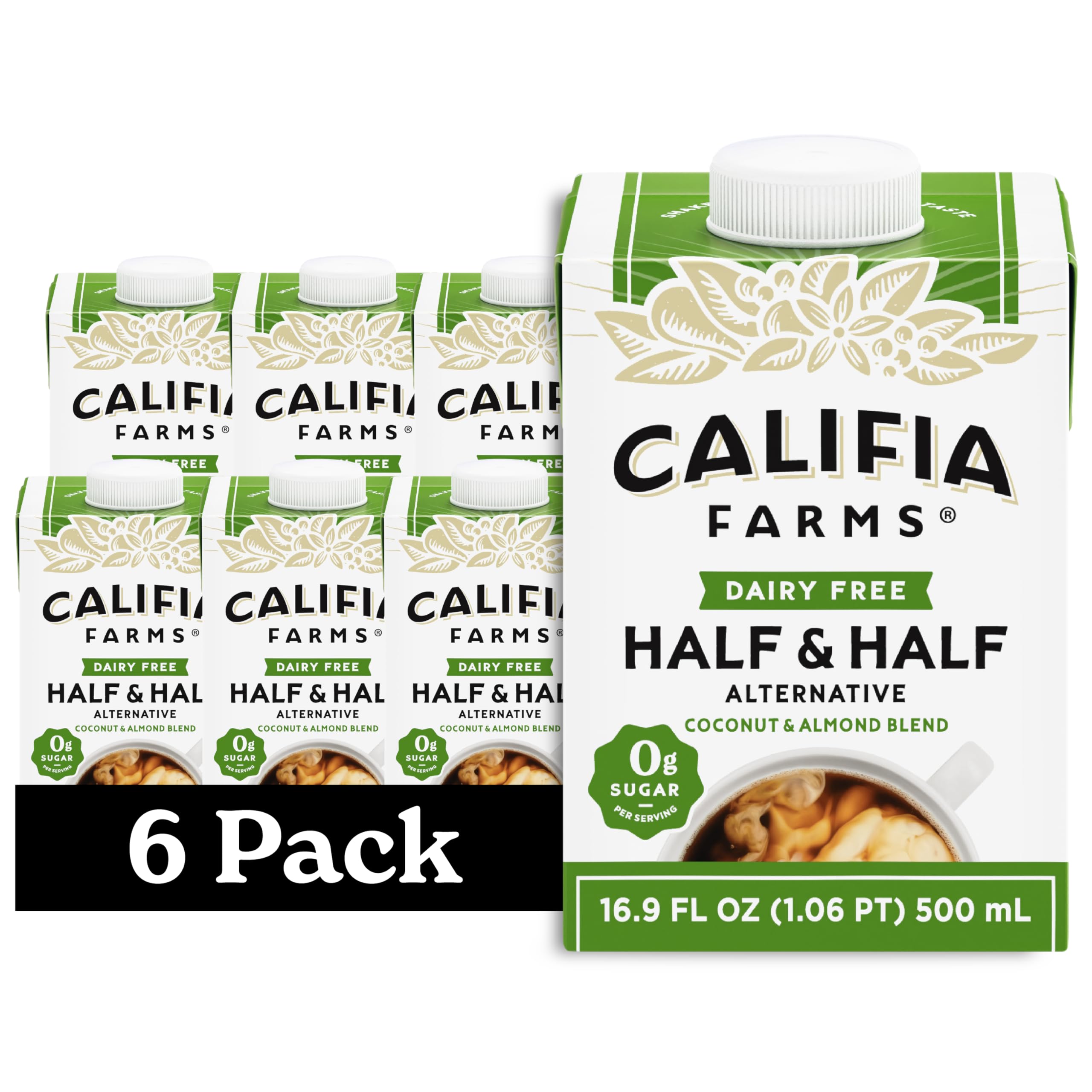 Unsweetened Better Half, Half And Half Substitute, 16.9 Oz (Pack of 6), Almond Milk, Coconut Cream, Coffee Creamer, Keto, Shelf Stable, Dairy Free, Plant Based, Vegan