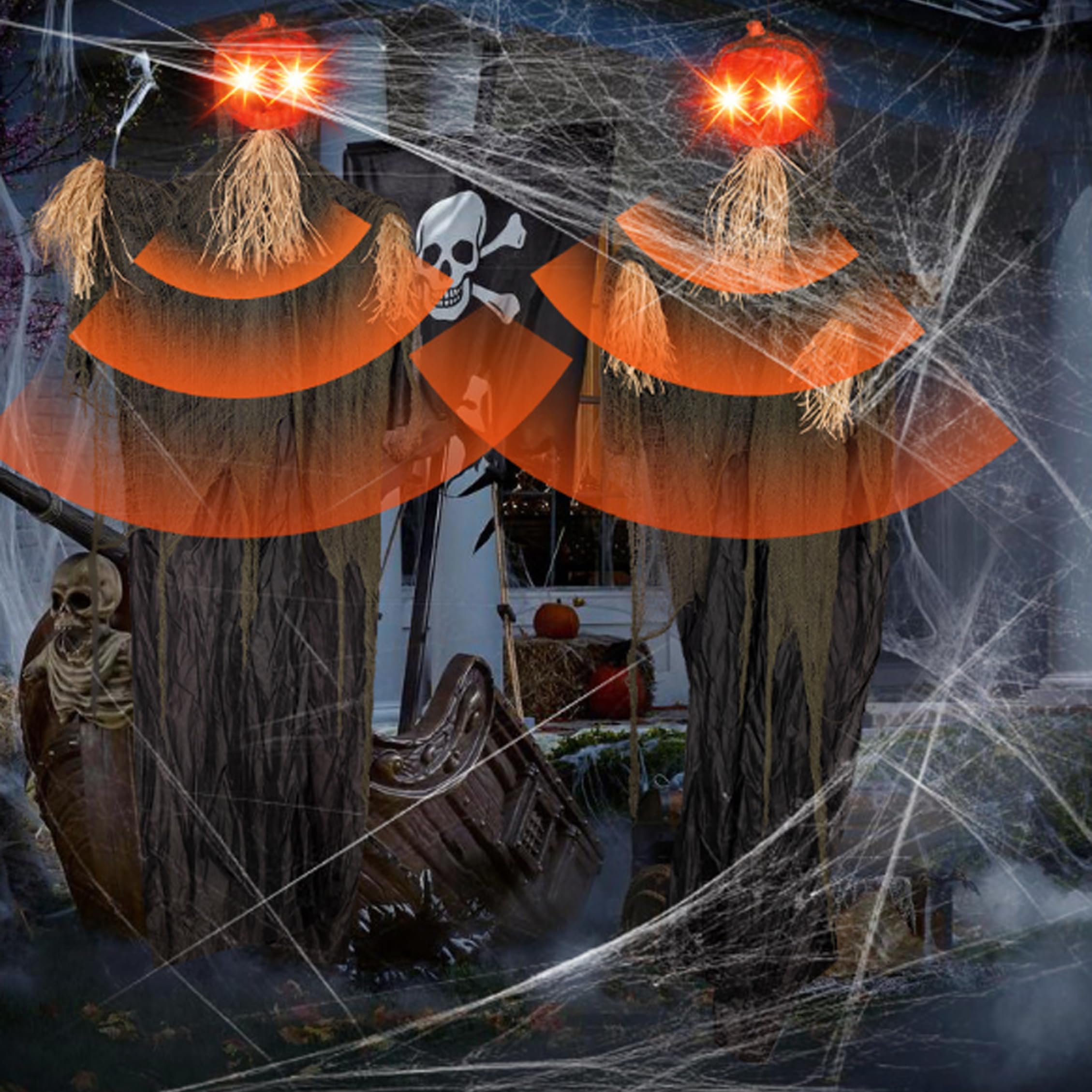 Décoration de Citrouille d'halloween à Suspendre avec Yeux et Sons Lumineux activés par Le Mouvement, Bras Flexibles et Pliables pour Maison hantée intérieure extérieure