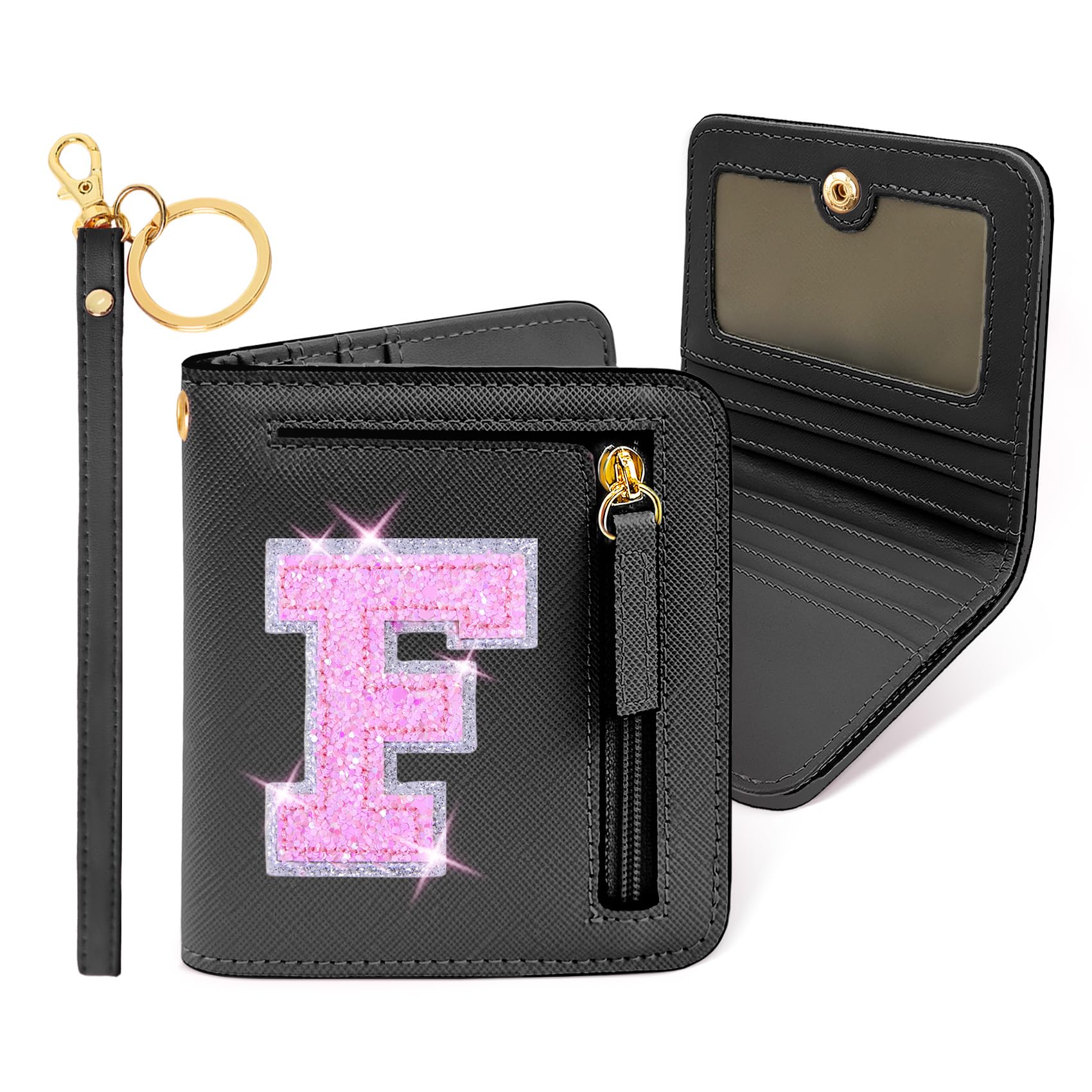 COSHAYSOO Mini Wallet with RFID Blocking Initial Monogrammed for Girls Birthday Valentines Easter Mothers Nurse Day Graduation Thanksgiving Appreciation Halloween Christmas New Year Gifts Black F