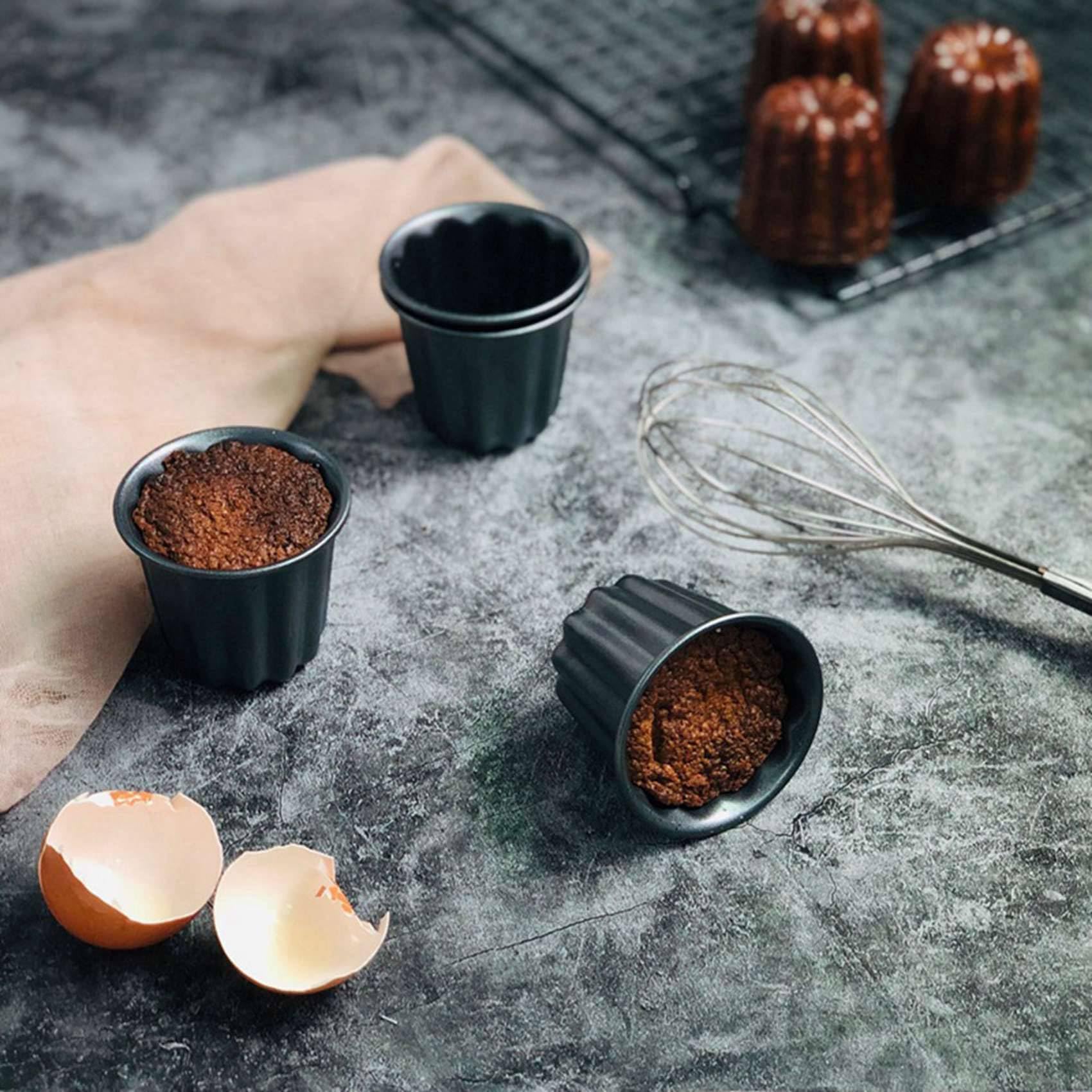 Moule à Canele, Coupe à Muffins à Cannele, Moule à Cannele Antiadhésif 12 Pièces Canneles Gris-Noir