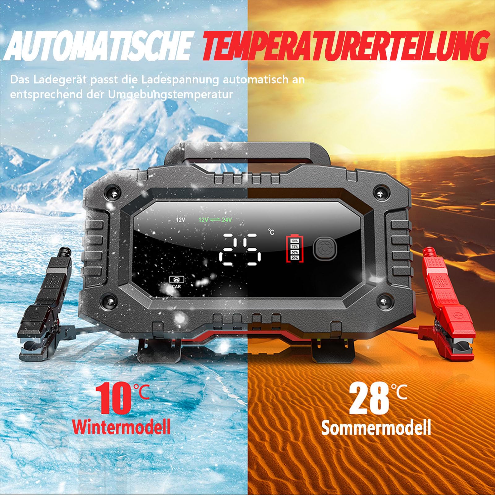 Ładowarka do akumulatora samochodowego 20 A, 12 V, 24 V, w pełni automatyczna ładowarka LiFePO4, ładowarka naprawcza, ładowanie impulsowe, odsiarczanie 20 A, 10 A, prąd ładowania, ładowanie