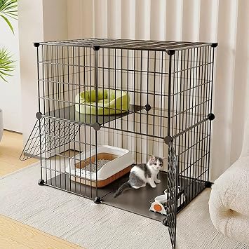 Cat Cages Indoor with Tray/Wheels/Hammock,Indoor Catio Outdoor Cat Enclosure Cages House Balcony,Cat Playpen for Critter Nation Cage,