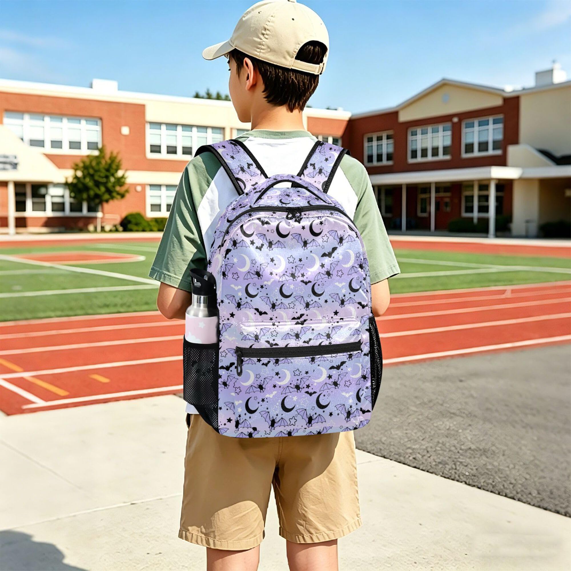 ALAZA Mochila para niños, mochila escolar gótica con calavera de carnero místico de gran capacidad para estudiantes, mochila para niños y niñas, Bats Th008, M, Bats TH008