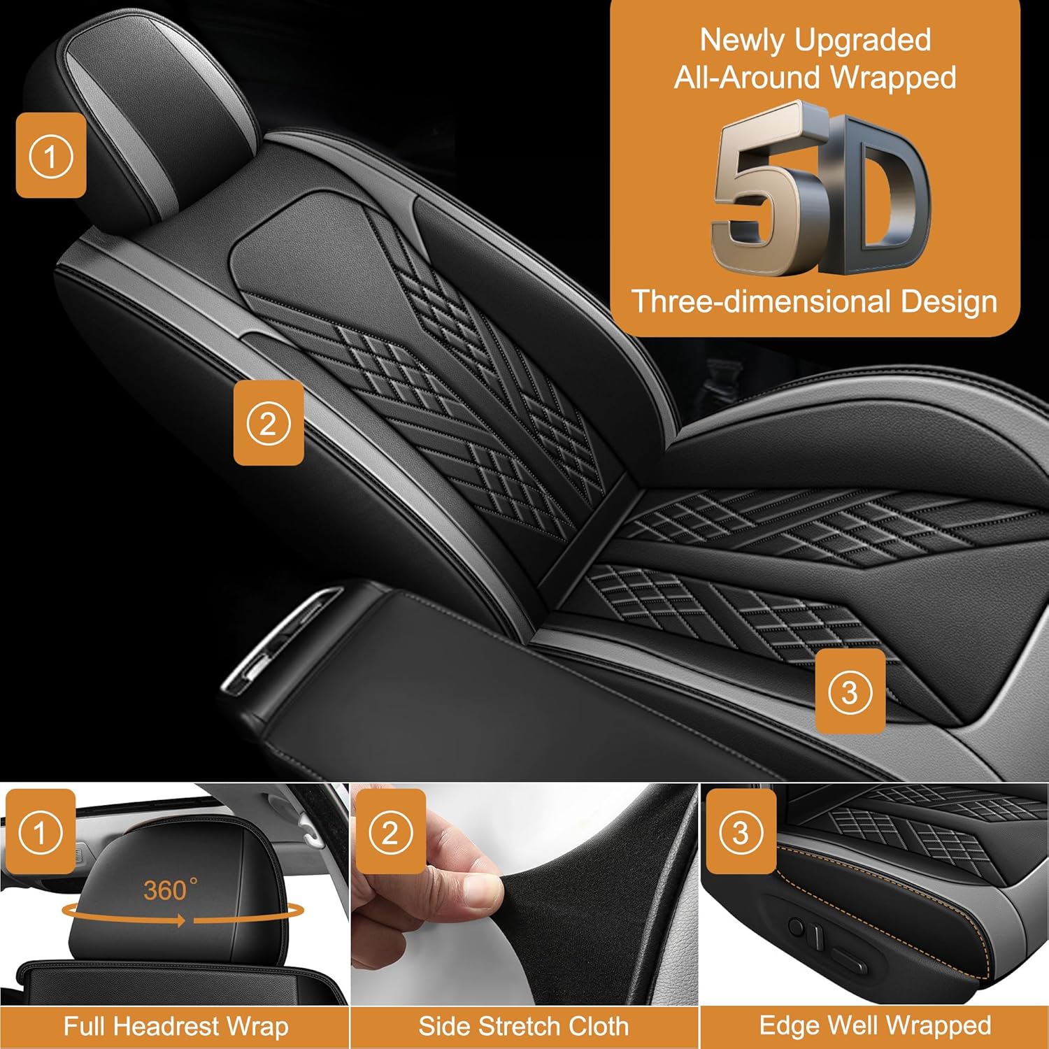 Front Seat Covers Fit for Chevrolet/Chevy Equinox 2007-2025 2026 Waterproof Faux Leather Car Seat Cover Compatible with Airbag(2PCS Front, Black & Grey)