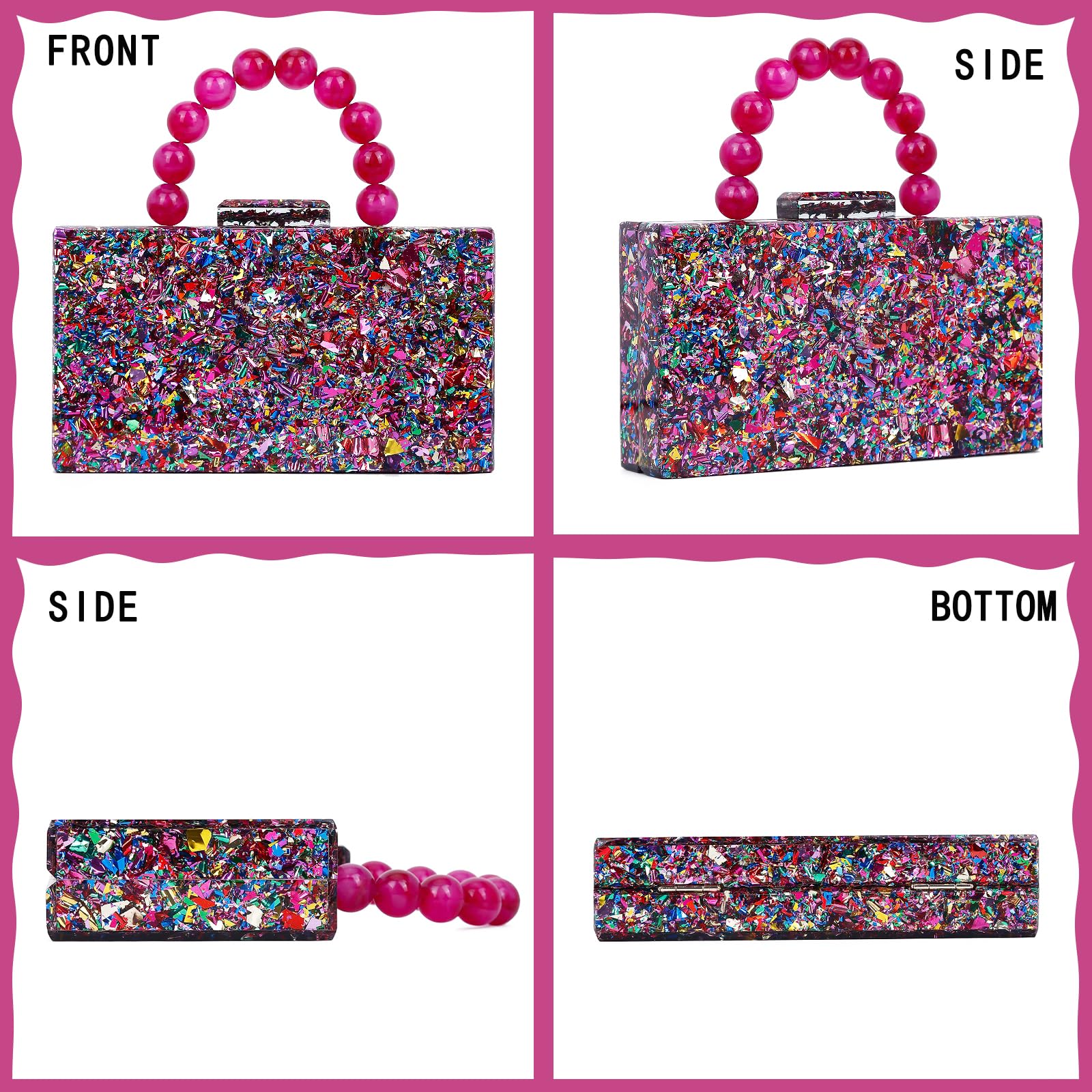 Acrylic Clutch Purses Marbling Handbags for Women Evening Clutch Shoulder Crossbody Bag with Pearl Wrist Wedding Party Bride (Multi-color)