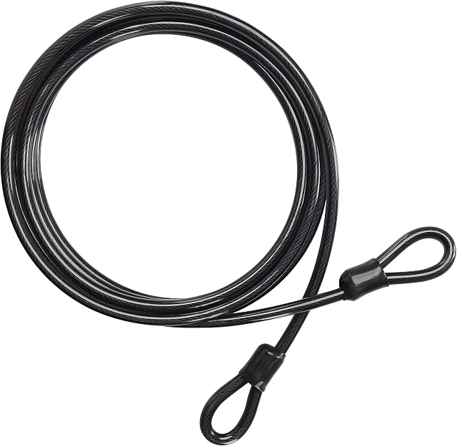 Belle Vous Bike Security Cable Lock - 4.5m/15ft Long and 10mm Thick Heavy Duty Black Cable - Flexible Vinyl Coated Steel Cable with Double Loop Ends for Bicycle Security