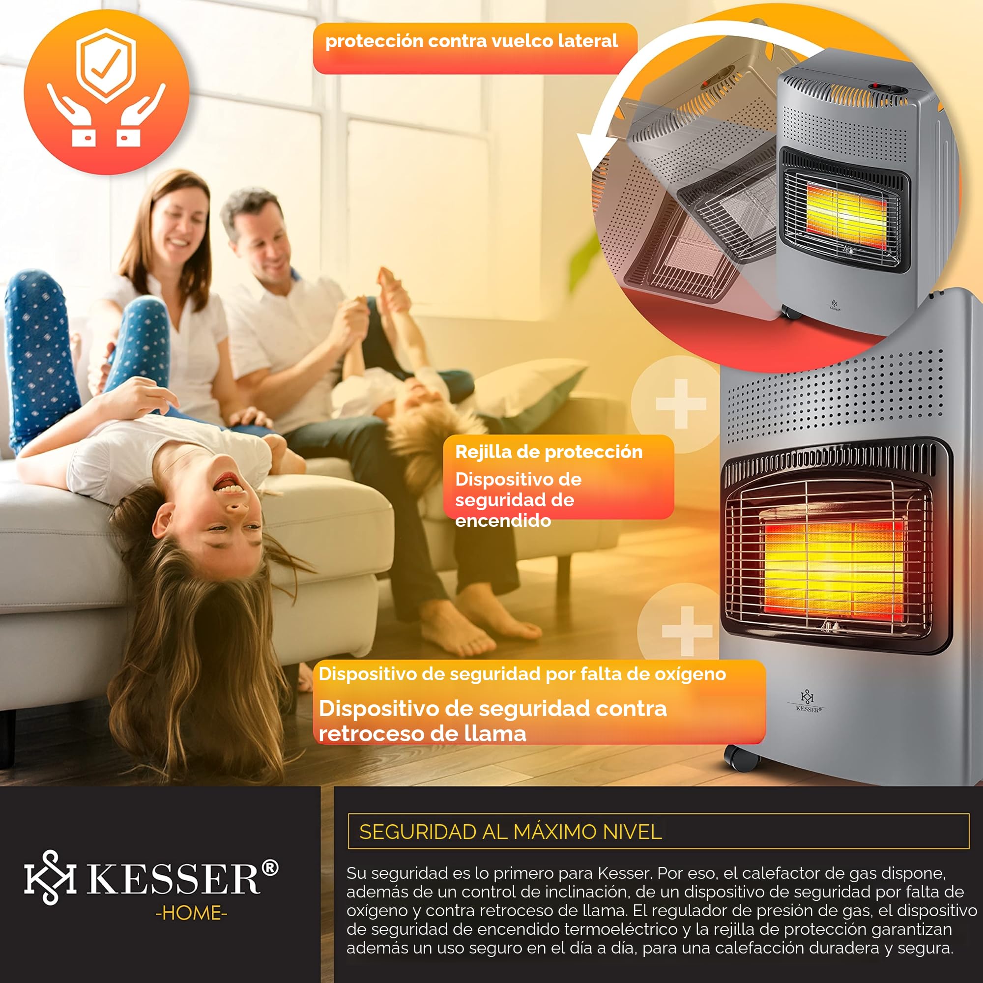 KESSER el calentador cerámico de gas de 4200W, incl. regulador de presión de gas, manguera de gas, calentador de gas, quemador cerámico de infrarrojos, bombonas de gas butano hasta 15kg, Gris Oscuro