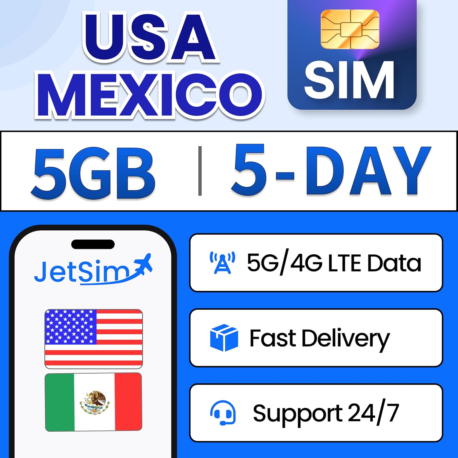 International Sim Card for USA, Canada, Mexico 7 Days Unlimited Data with 7GB High-Speed Mobile Internet Data Travel Sim Card