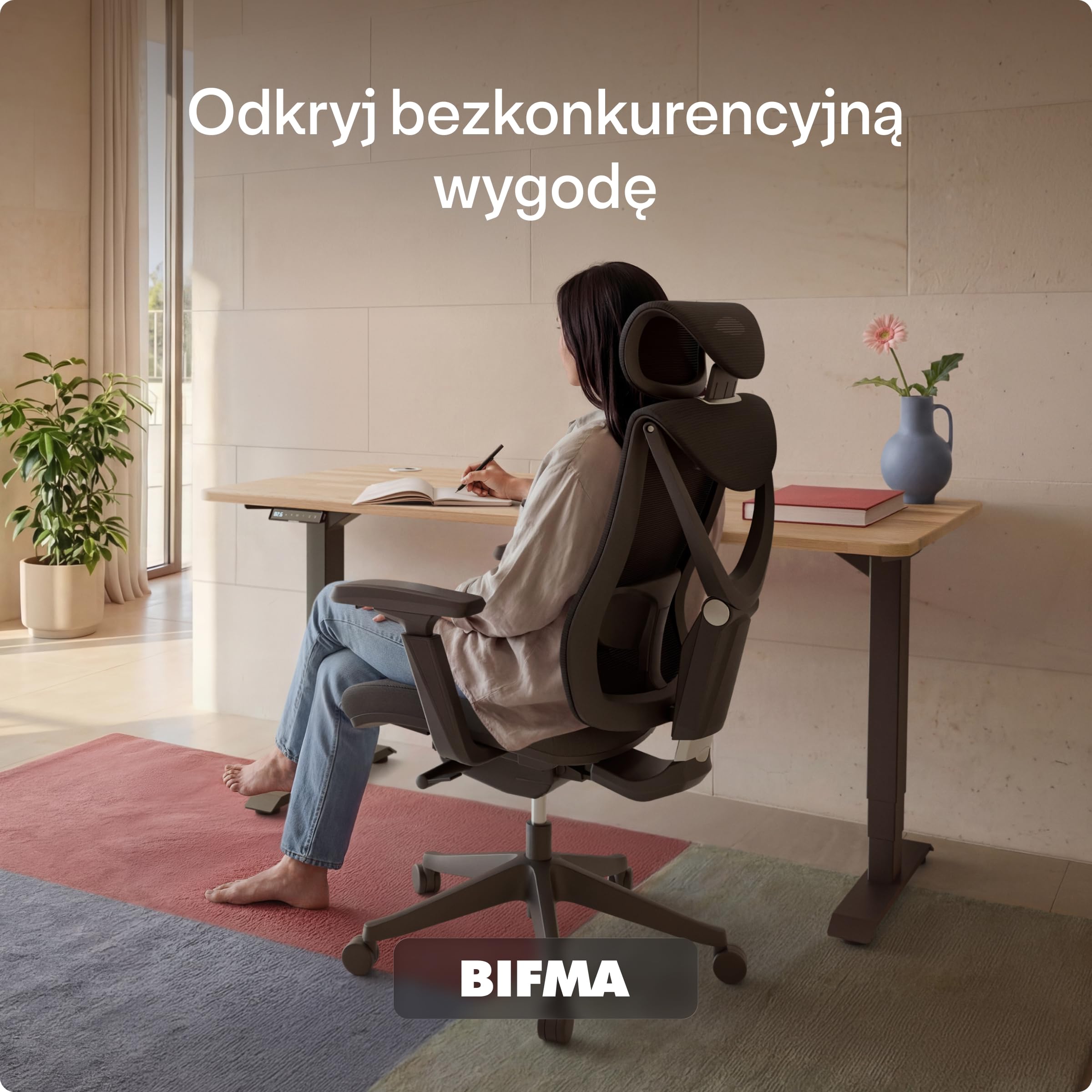 Desktronic Regulowane ergonomiczne krzesło biurowe, krzesło biurkowe z podparciem lędźwiowym, przyjazne dla pleców, bez bólu pleców, krzesło komputerowe, regulacja wysokości i ochrona pleców, szeroka