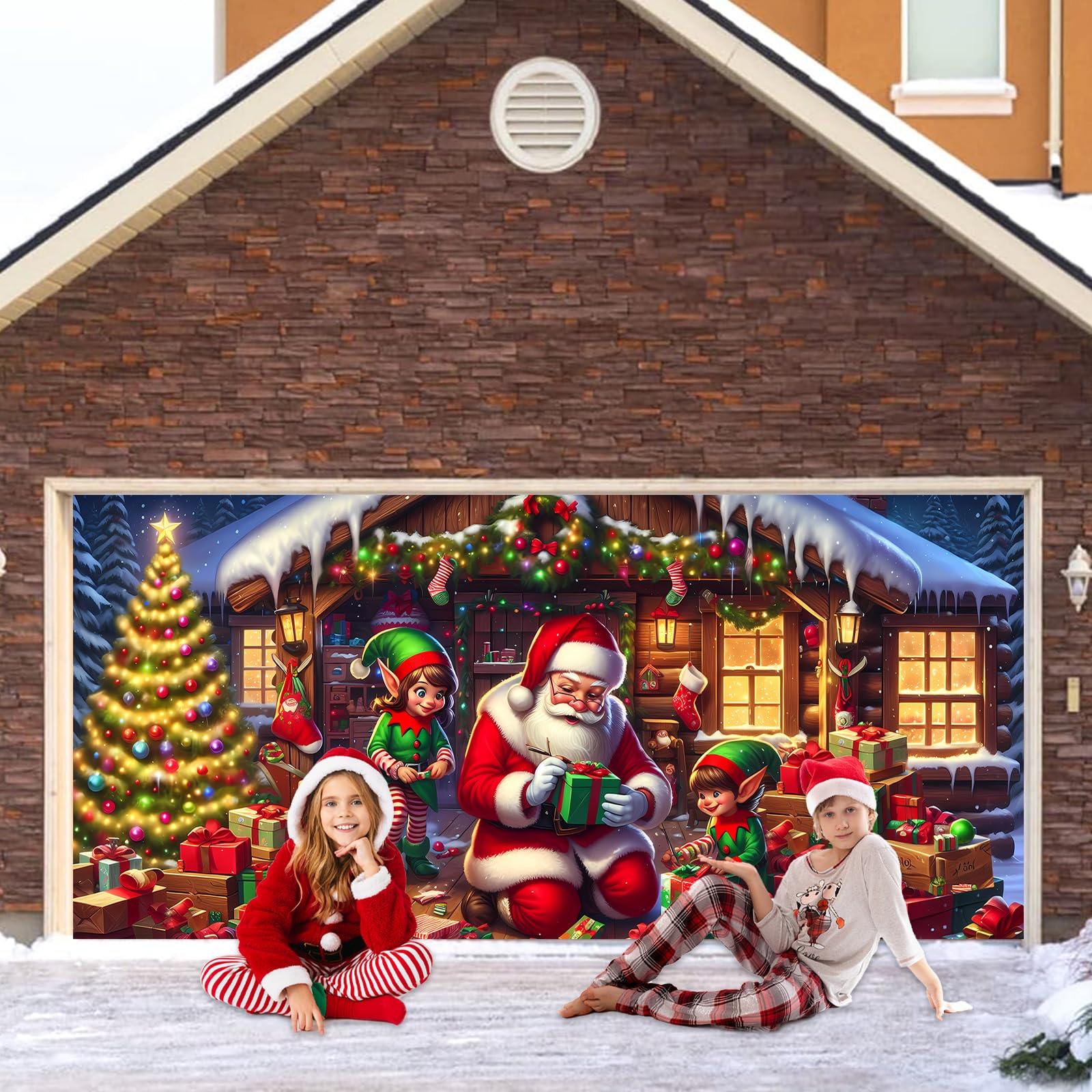 WYYHAA Bannière De Porte De Garage De Noël - Toile De Fond Festive Pour