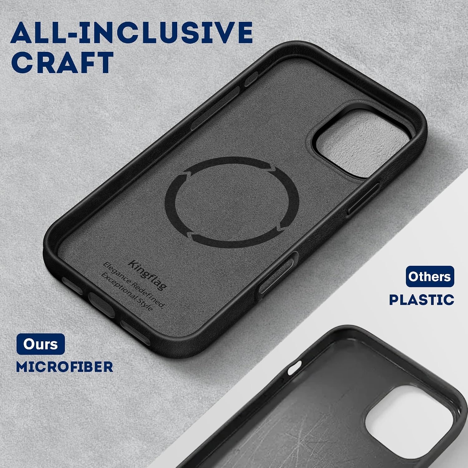 Genuine Leather Case for iPhone 16 Pro 6.3 inch, Compatible with MagSafe, Oil Wax Top-Grain Leather, Metal Buttons and Camera Bezel Midnight Black
