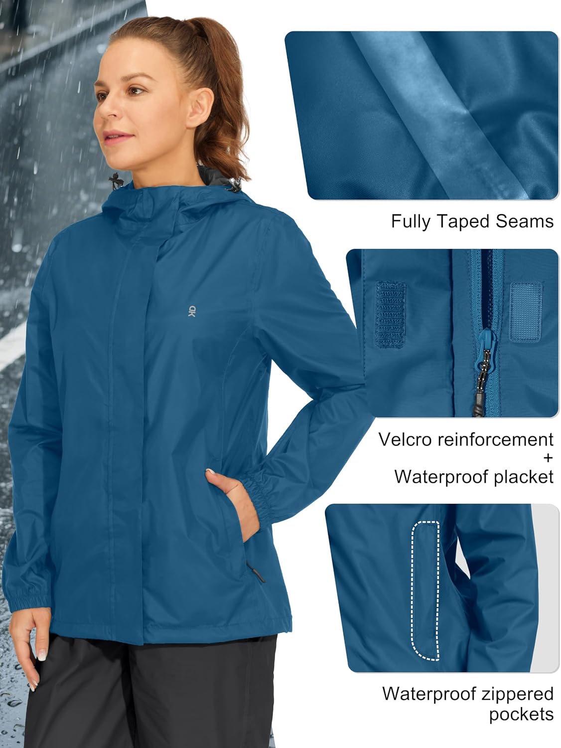 Little Donkey Andy Women's Packable Rain Jacket Lightweight Waterproof Hooded Windbreaker for Hiking Travel Fishing