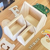 Vista 3 de Juego de 3 cajas de madera sin terminar con asa para almacenamiento