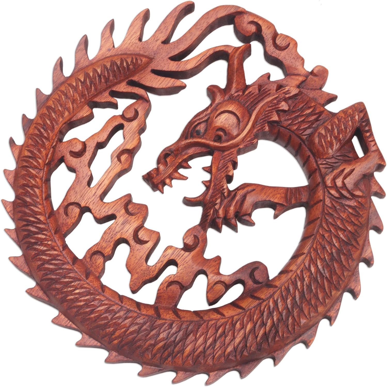 NOVICA Wood Relief Panel Dragon Wall Sculpture, Brown, Dragon in The Air'