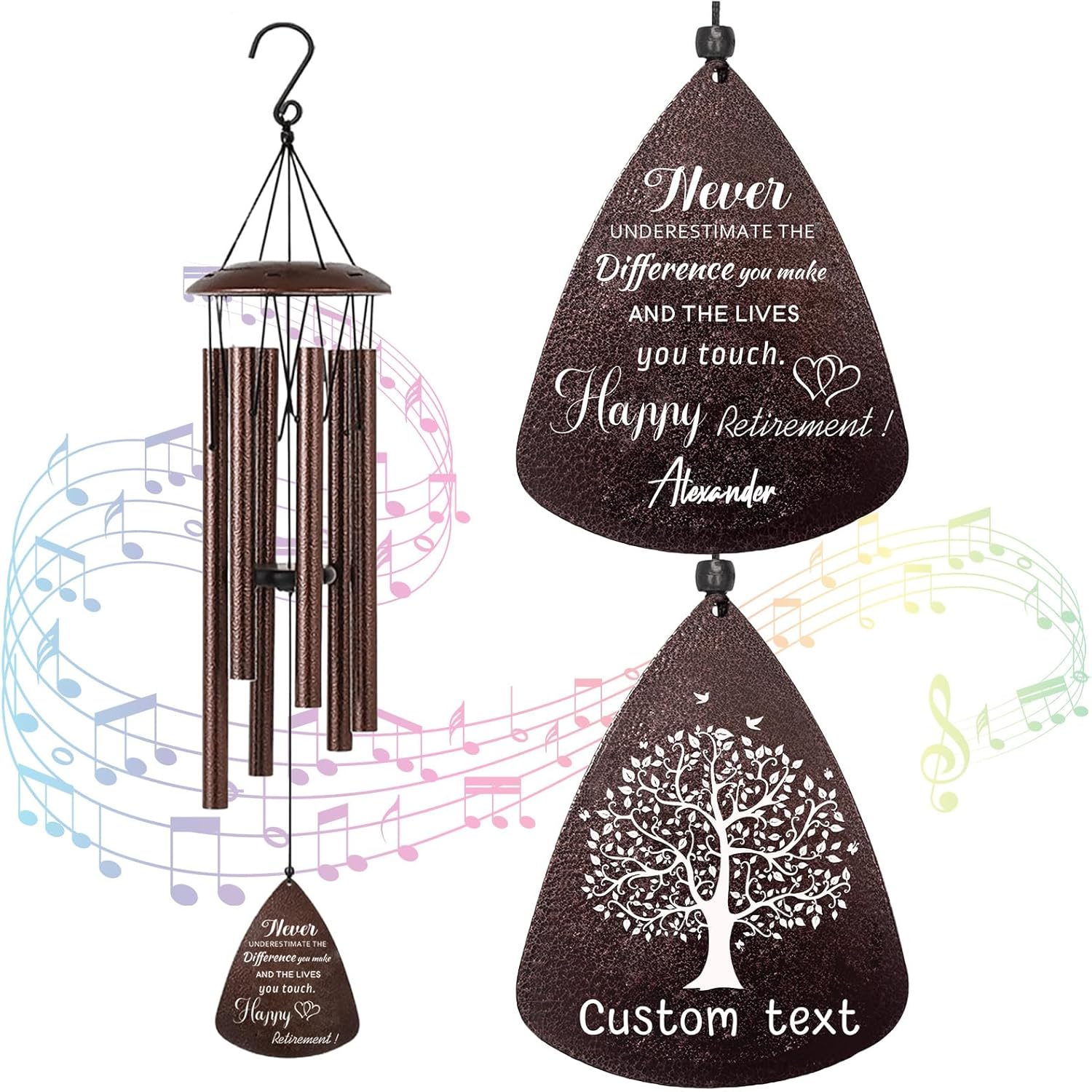 Custom Retirement Wind Chime for Woman Men Personalized Engraving Name Text Wind Chimes Happy Retirement Gifts for Coworker Colleague Boss Teachers Nurses Friends 32" (Retirement Gifts)