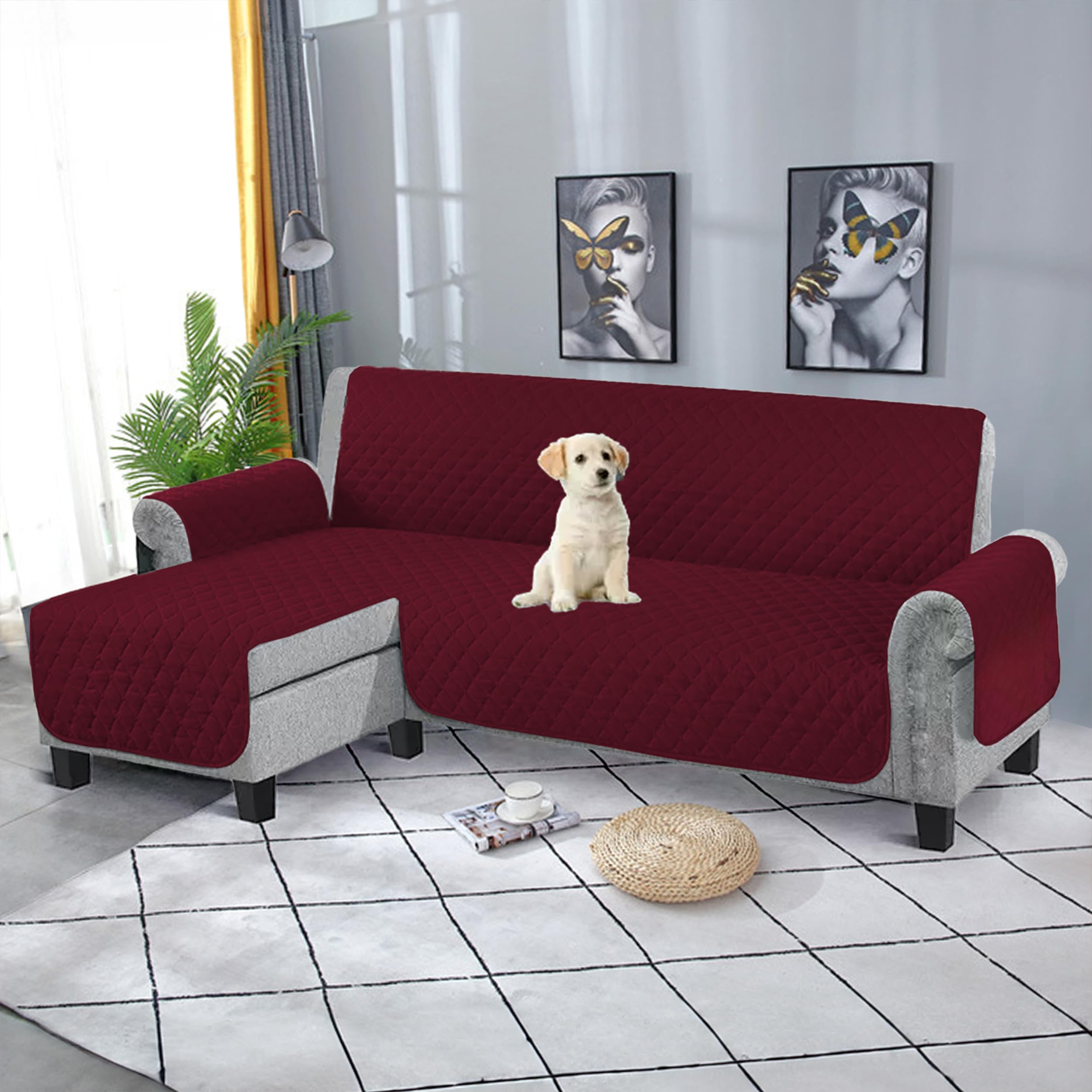 BESCH Reversible Sofa Cover for Chaise Longue 240 cm Left/Right Universal Extra Soft and Non-Slip Red
