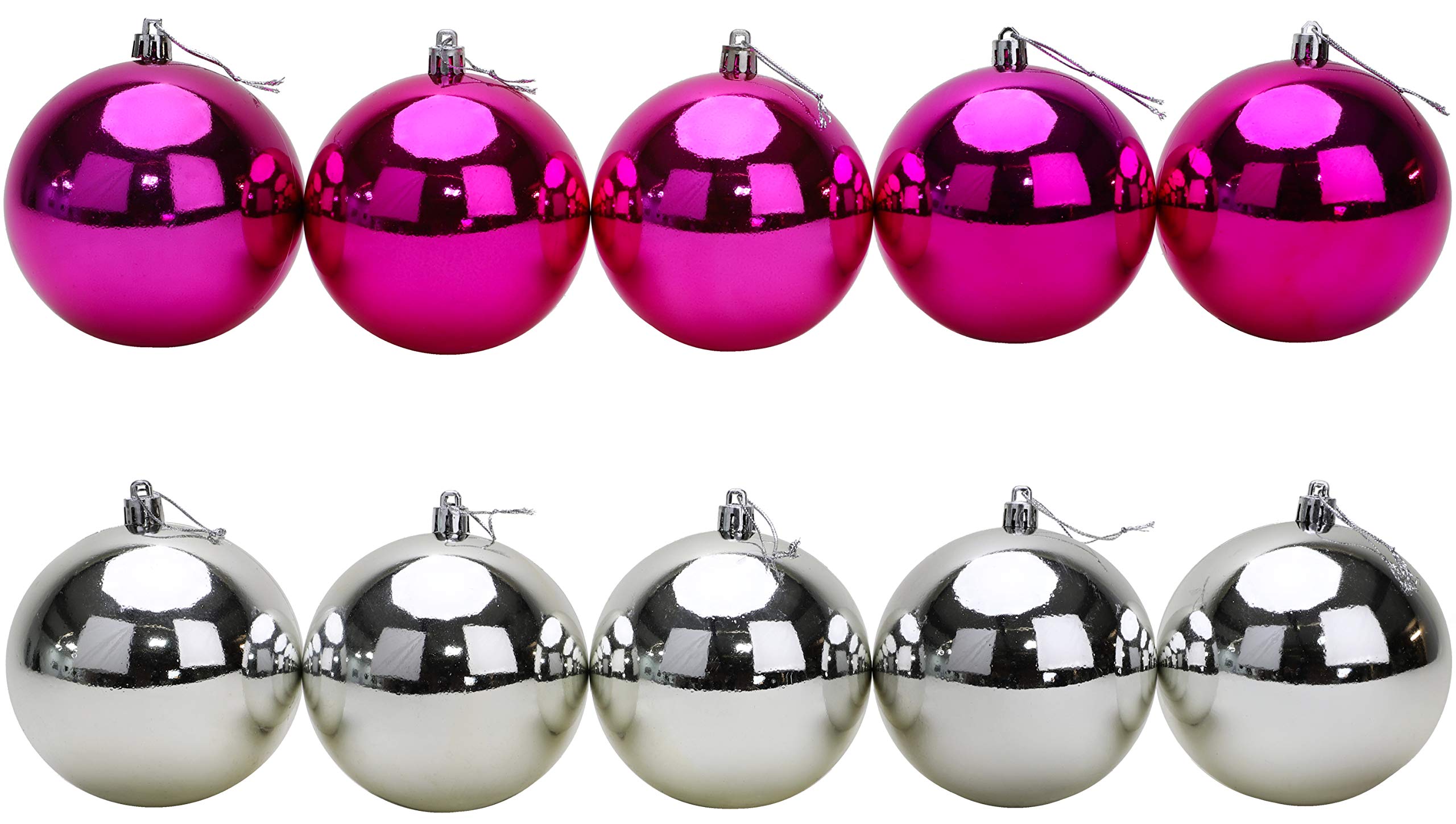 Christmas Concepts® 10 Extra Large 100mm (4") Baubles - Christmas Tree Baubles (Hot Pink & Silver)